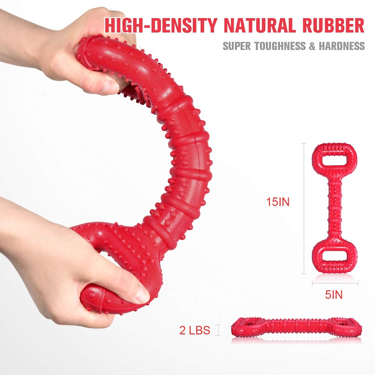 Feeko Dog Toys for Aggressive Chewers - 15" Red Rubber Tug-of-War Toy for Large Breeds, Durable Interactive Design