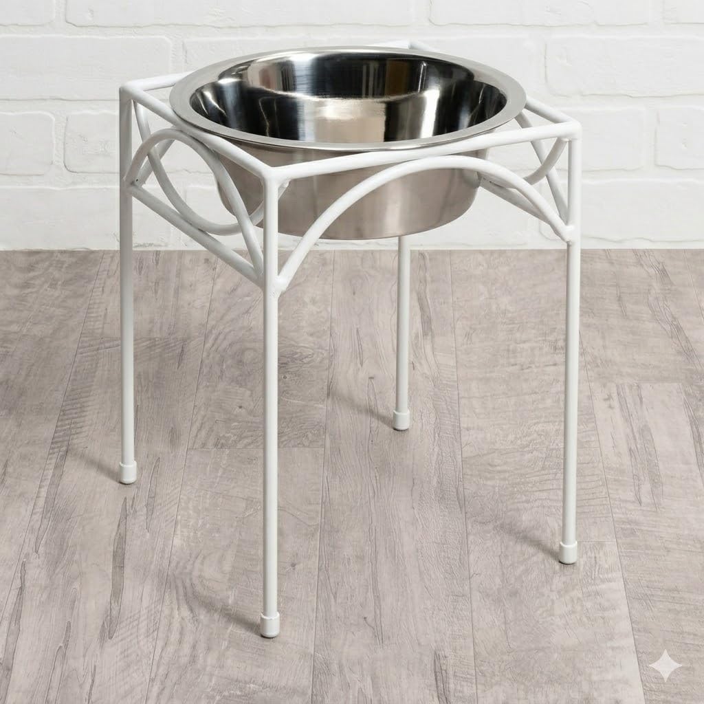 Acrylic Design Art Single Bowl Raised Feeder  Elevated Feeding Station  Metal, Wrought Iron Dog Bowl, Large And Xl Dogs (Large