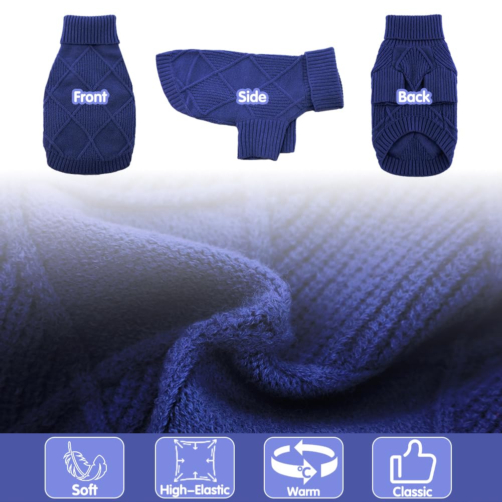 Emust Dog Sweater, Warm Cat Sweater With Turtleneck, Knit Dog Sweaters For Small Medium Large Dogs For Fall & Winter,Navy L