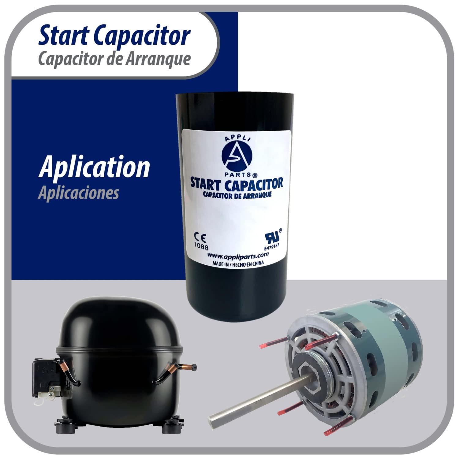 Appli Parts motor start capacitor 124-149 Mfd (microfarads) uF 330 VAc universal fit for electric motor applications 1-716 in Wi