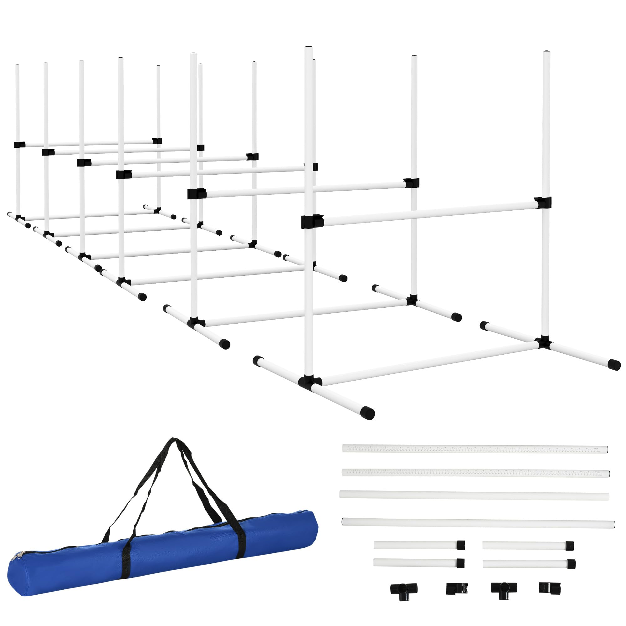 Pawhut 6 Piece Dog Agility Training Equipment For Dog Agility Course With Adjustable Height Jump Bars, Included Carry Bag, & Dis