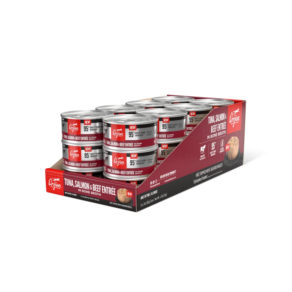 ORIJEN Tuna, Salmon and Beef Entree Adult Wet Cat Food, WholePrey Ingredients, 3 oz (Case of 24)