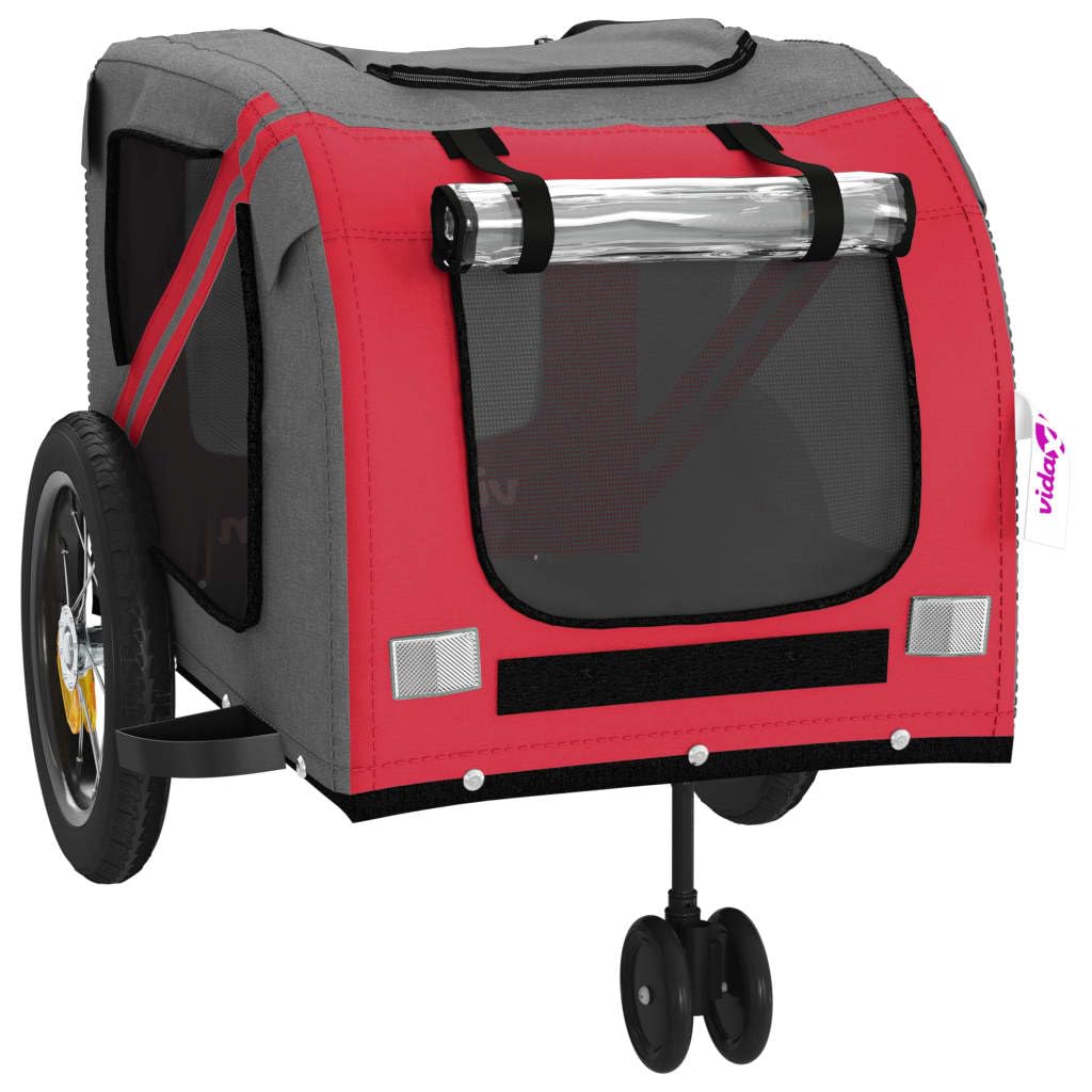 vidaXL Pet Bike Trailer - Red and Black, Iron Frame, Oxford Fabric with PVC Cover, for Small Dogs and Pets, 48"x20.5"x20.9"