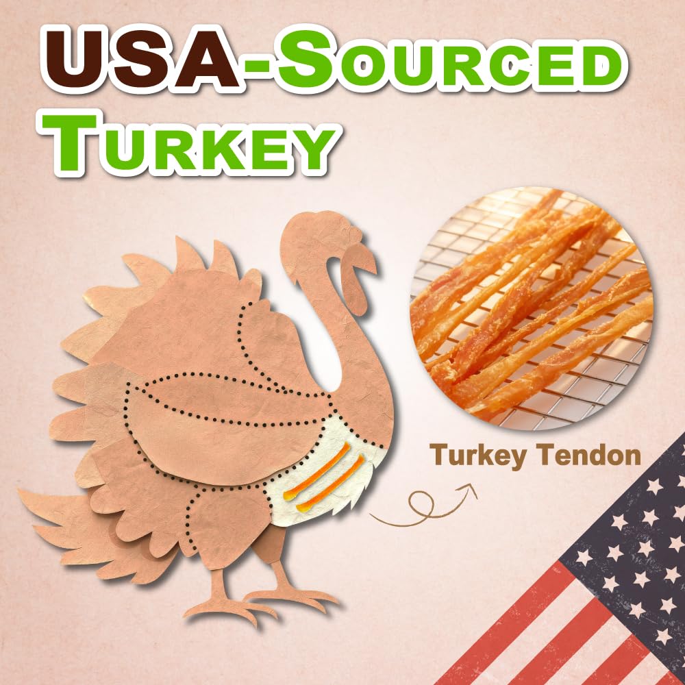A Freschi srl Turkey Tendons for Dogs, Rawhide-Free, Hypoallergenic Treats, 8 oz Braid, Healthy Chews for Medium Breeds