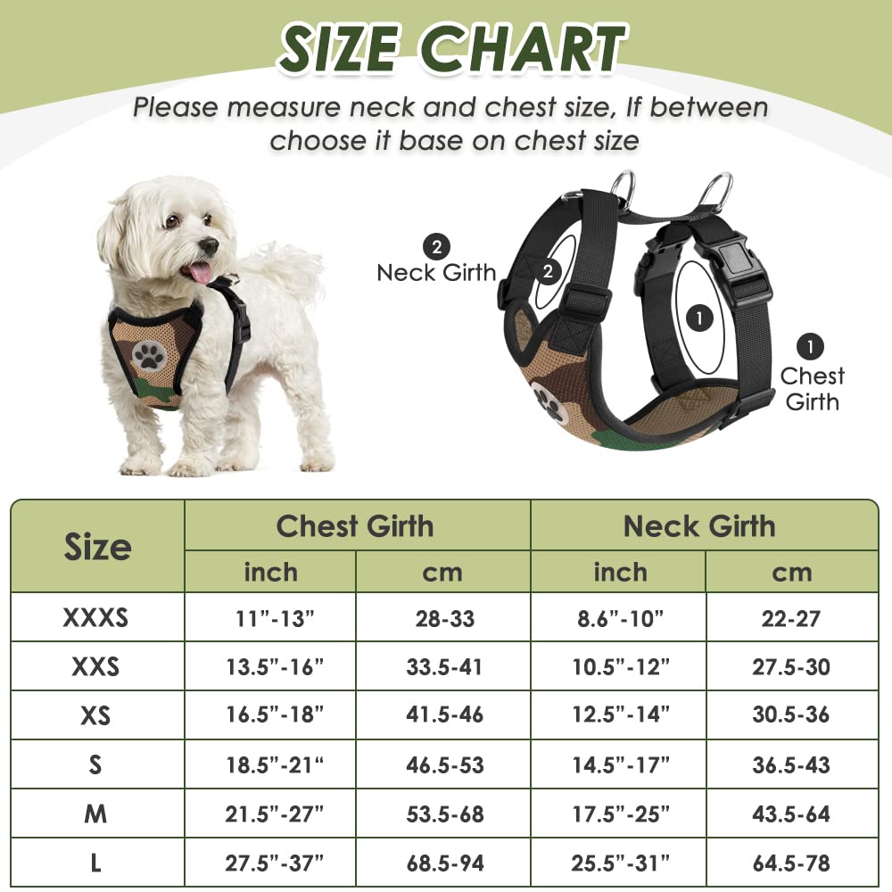 Lukovee Dog Safety Vest Harness With Seatbelt, Dog Car Harness Seat Belt Adjustable Pet Harnesses Double Breathable Mesh Fabric With Car Vehicle Connector Strap For Dog (Small, Camouflage)