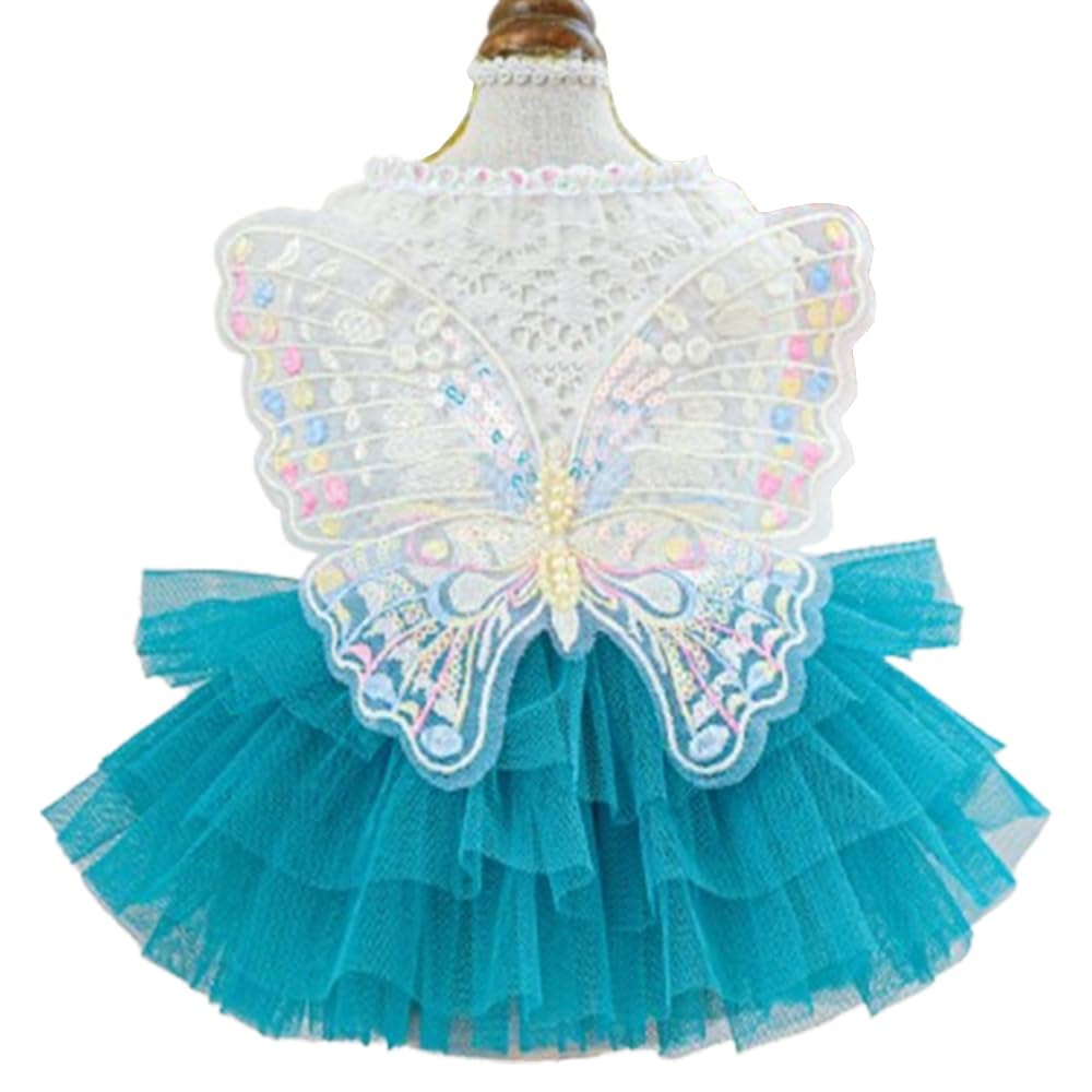 Aniac Butterfly Dog Dress With Blue Tutu Funny Pet Clothes With Wing Girl Puppy Dress For Small Dog Pet Butterfly Costume Holida