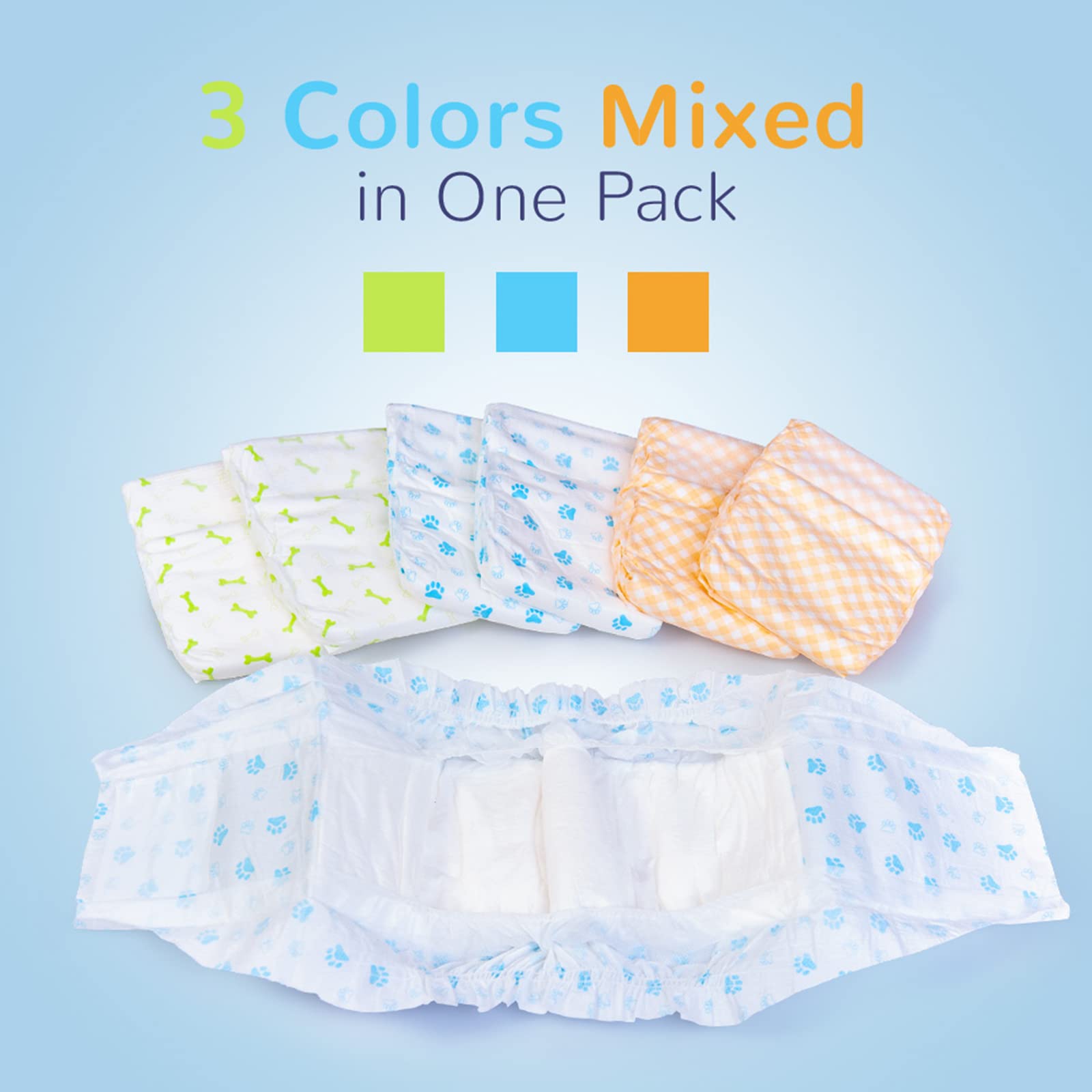 Pet Soft Dog Diapers for Male Dogs - Medium 24pcs, Polycotton, Mixed Color