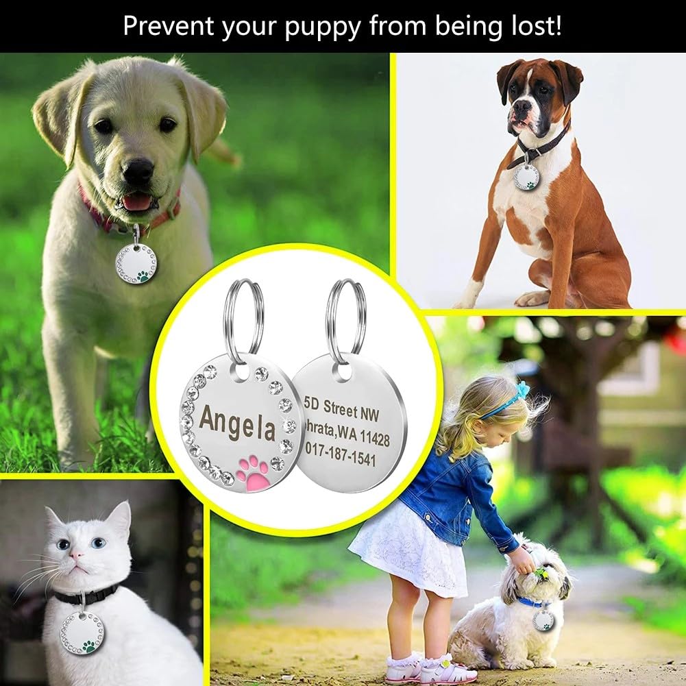 Personalized Dog/Cat Cute Paw Pet ID Tag with Unique Laser Engraving Name and Phone Number for Pet Collar or Key Chain (Black)