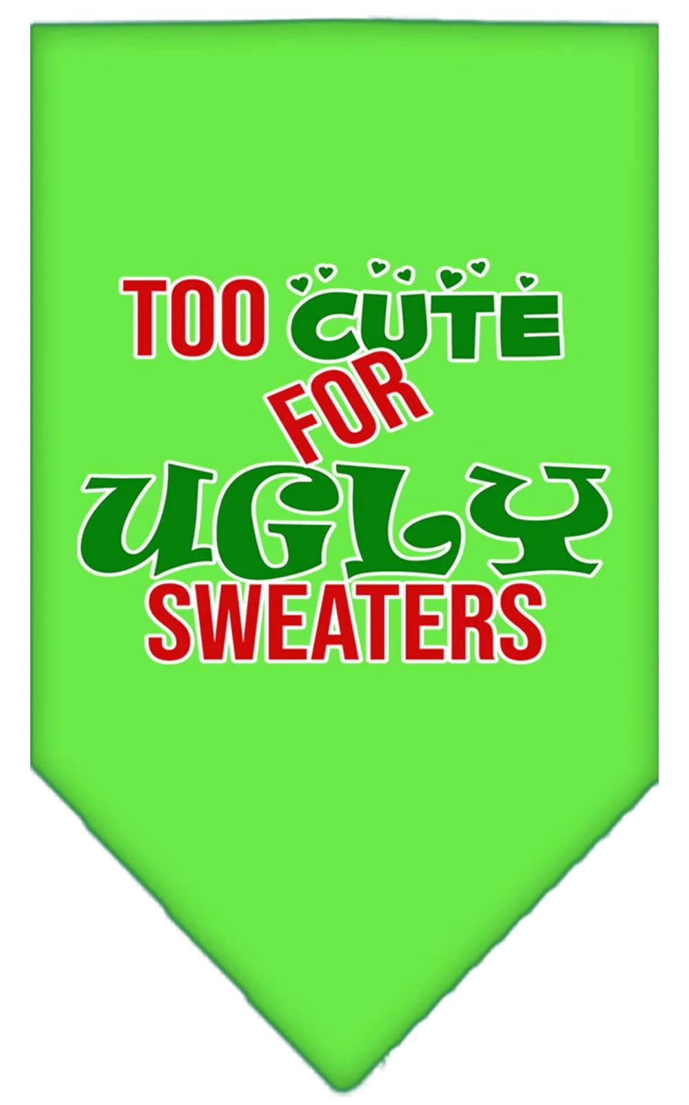 Christmas Pet and Dog Bandana Screen Printed, "Too Cute For Ugly Sweaters" Purple Small