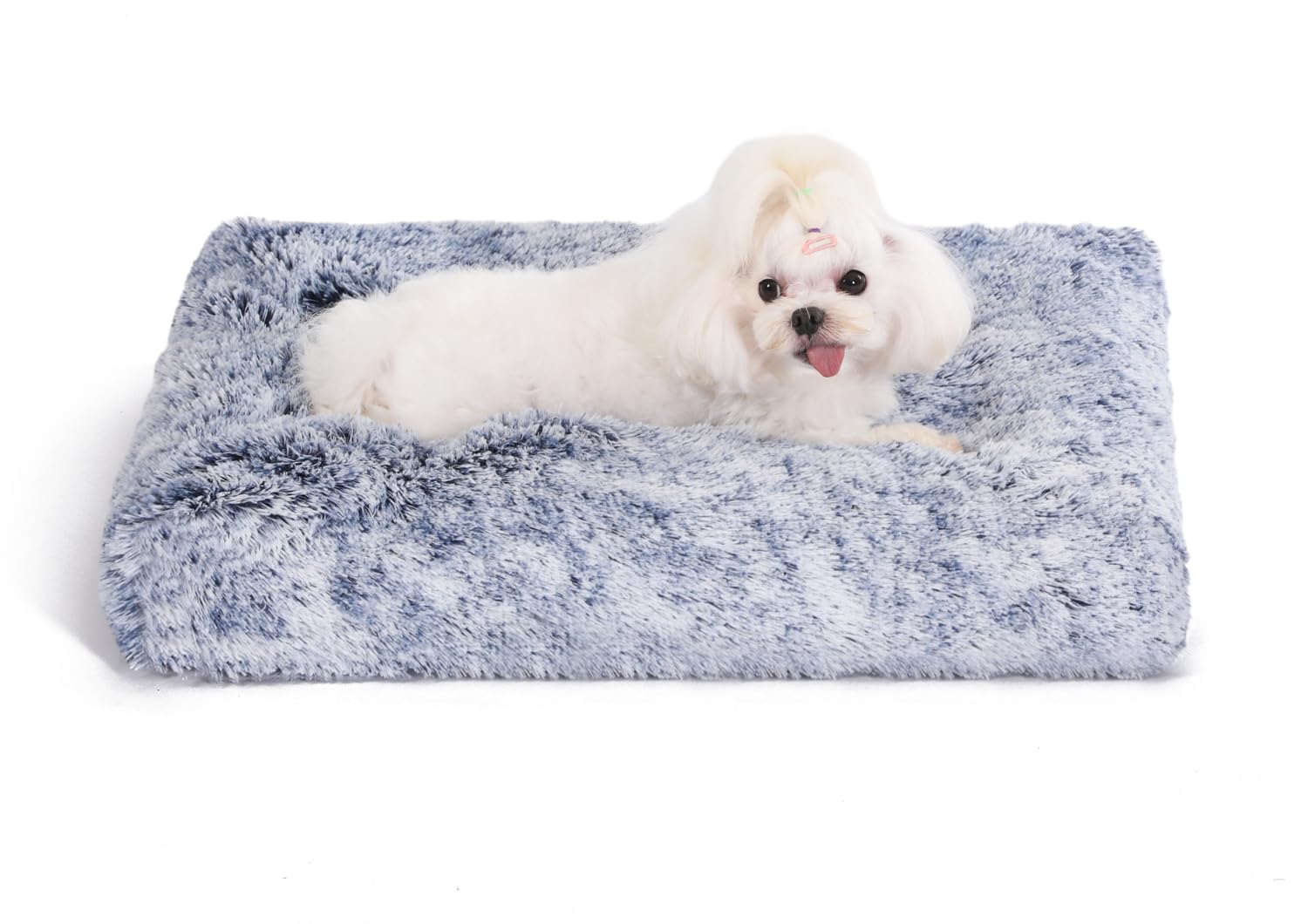 Bedfolks Waterproof Crate Bed, Plush Dog & Cat Bed With Removable Washable Cover, Faux Fur Kennel Pad, 23''X18'', Dark Blue