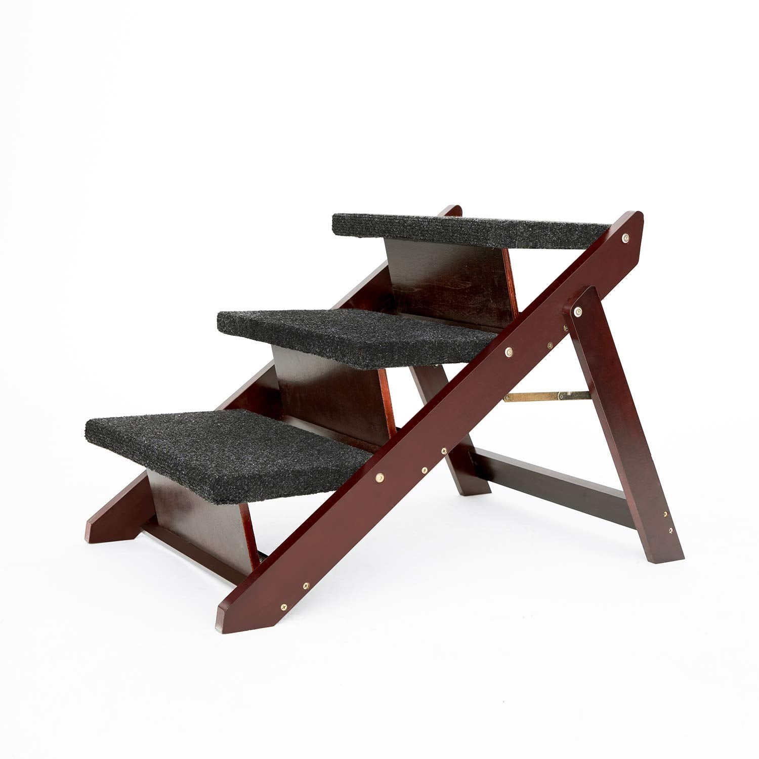 Mewang Wooden Pet Stairs/Pet Steps - 2-In-1 Foldable Stairs & Ramp For Beds And Cars - Portable Dog/Cat Ladder Up To 110 Pounds - Great For Small And Older Animals(Brown)