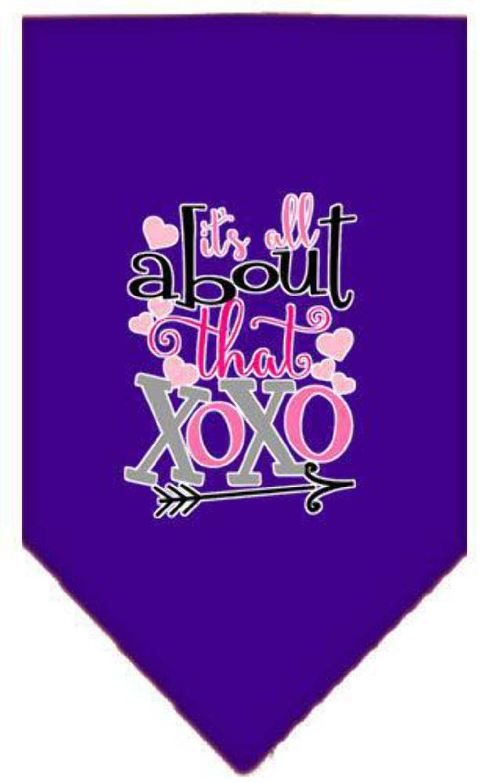 Pet and Dog Bandana Screen Printed, "It's All About That XOXO" Purple Large
