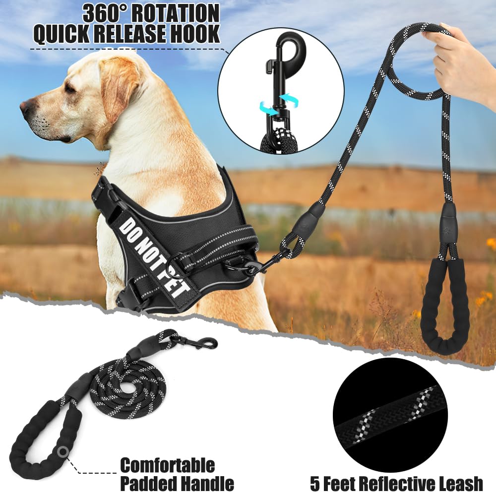 Dog Vest Harness And Leash Set, Animire Reflective Service Dog Vest In Training Dog Harness With 10 Patches, 3 Rings Emotional S