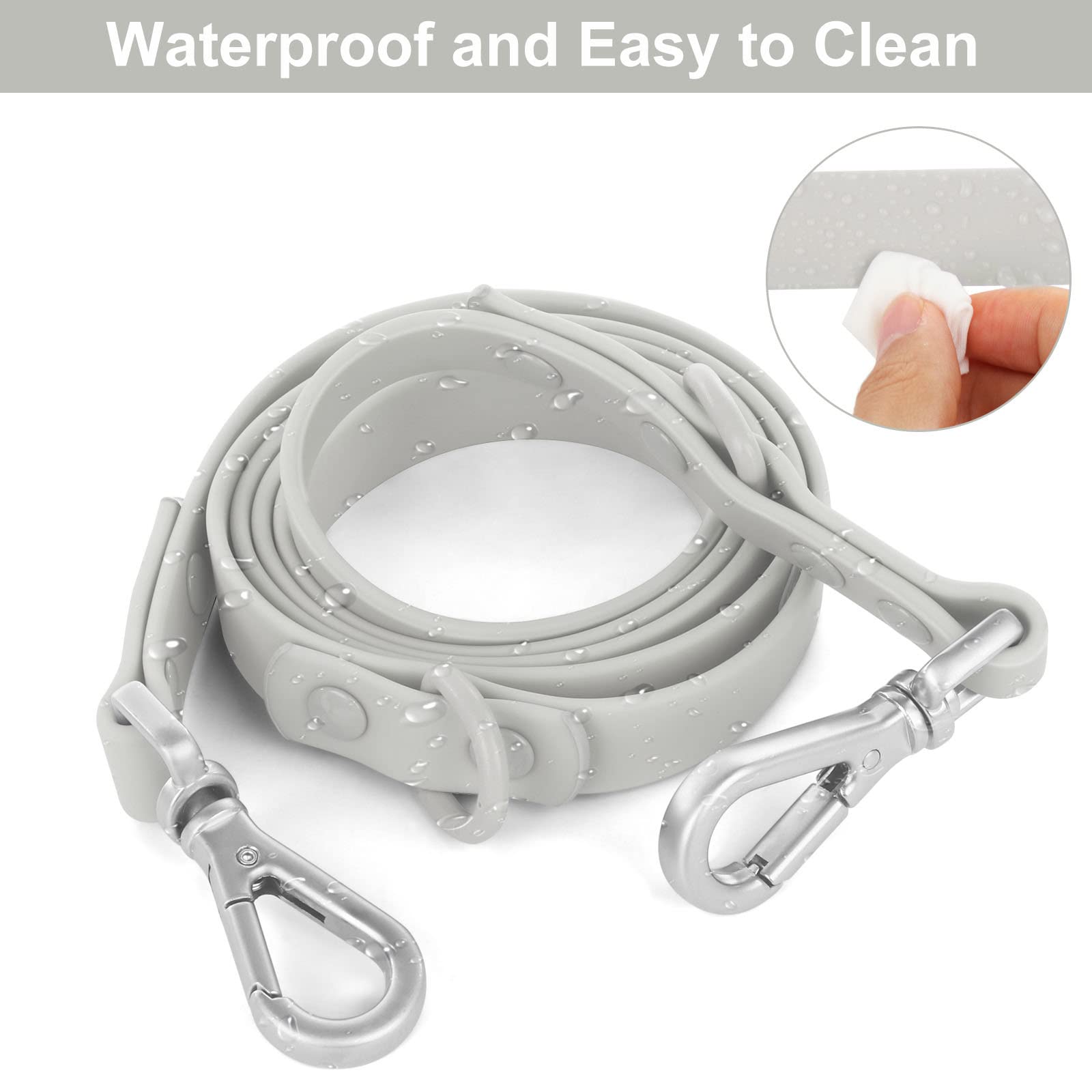 Waterproof Dog Leash: Standard Dog Leashes With 2 Hooks For Walking, Adjustable Lengths For Traffic Control Safety, Durable And Odor Proof, For Medium Large Dogs (L|3/4 In × 6 Ft, Gray)