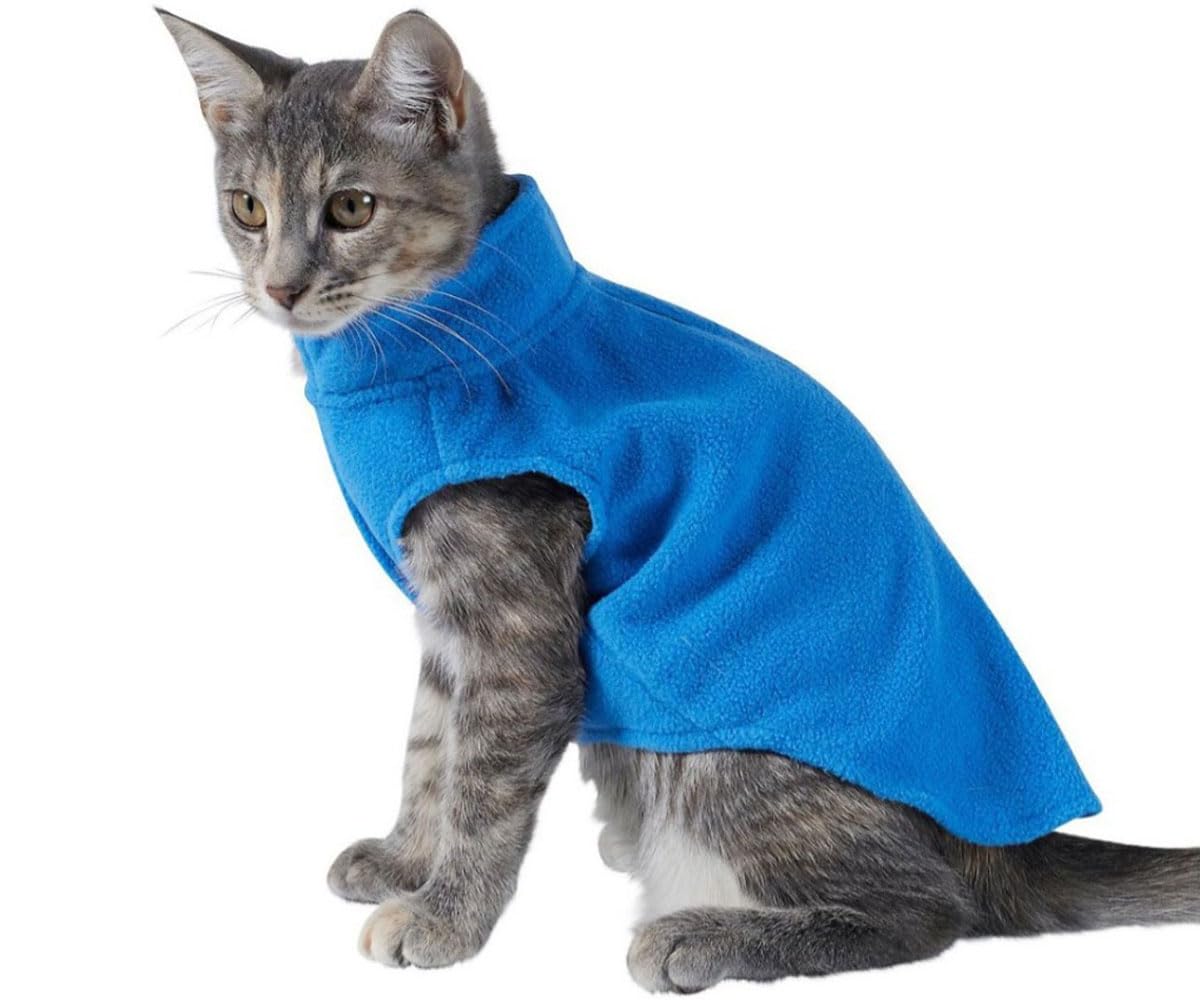 Droolingdog Cat Sweater Fleece Vest Lightweight Cat Clothes For Small Cats Only, Medium, Blue