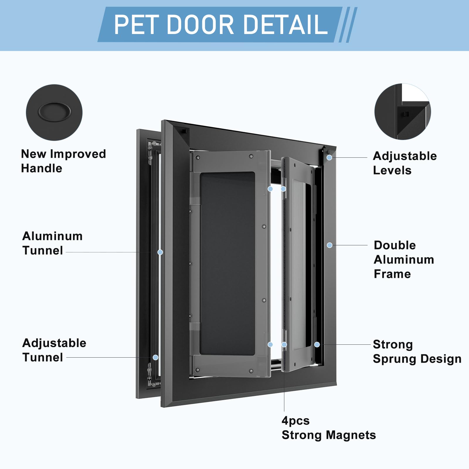 Pataplus Aluminum Mediu M Dog Door For Exterior D Oor,Strong Double Magnetic Flaps,Heavy-Duty Doggy Door For Medium Dog Up To 40