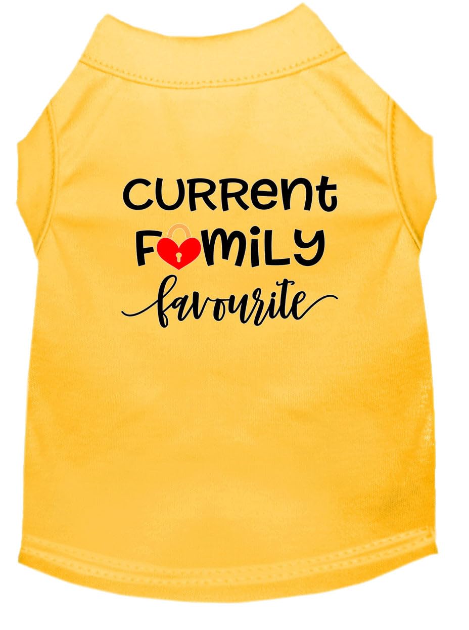 Pet Dog & Cat Shirt Screen Printed, "Current Family Favorite" Yellow MD (6-10 lbs.)