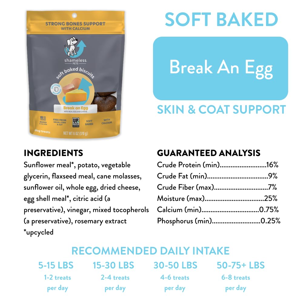 Shameless Pets Soft-Baked Dog Treats, Break an Egg - Natural & Healthy Dog Chews for Strong Bones Support with Calcium - Dog Bis