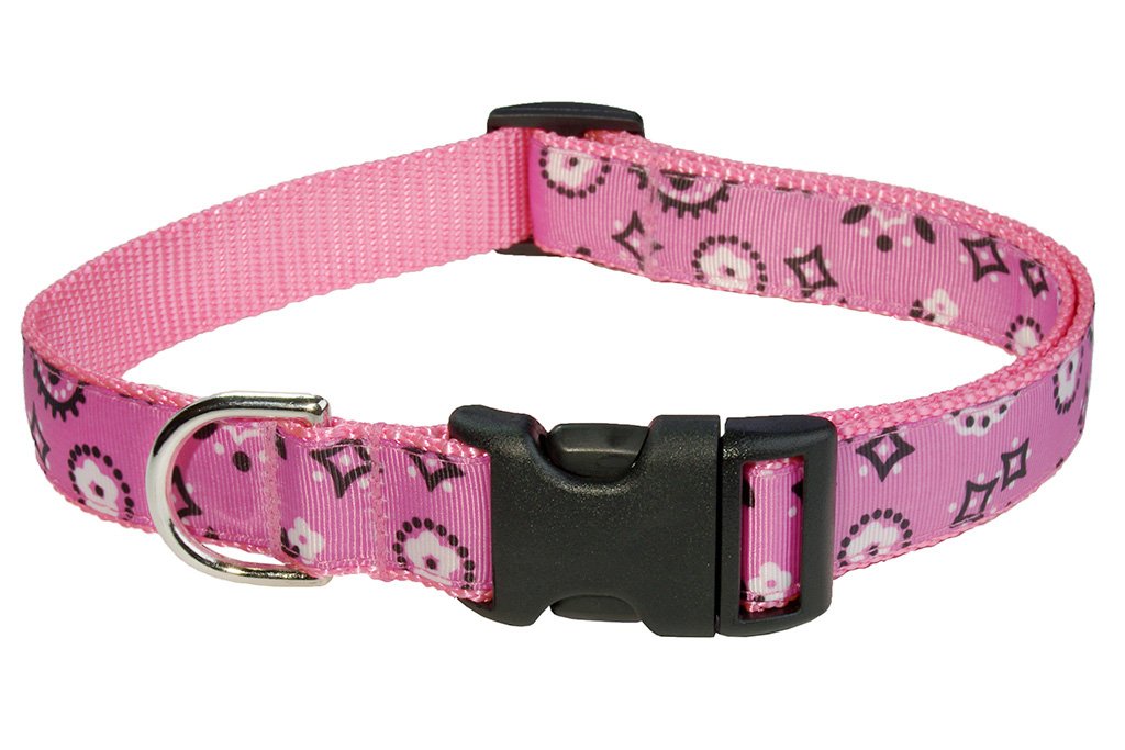 Small Pink Bandana Dog Collar: 5/8 Wide, Adjusts 10-14 - Made in USA.
