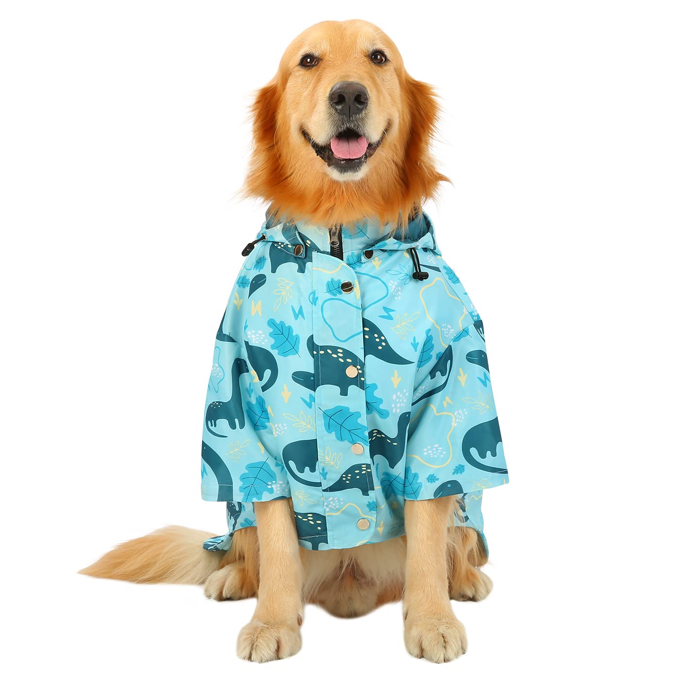 Hde Dog Raincoat Double Layer Zip Rain Jacket With Hood For Small To Large Dogs Dinosaurs - 2Xl