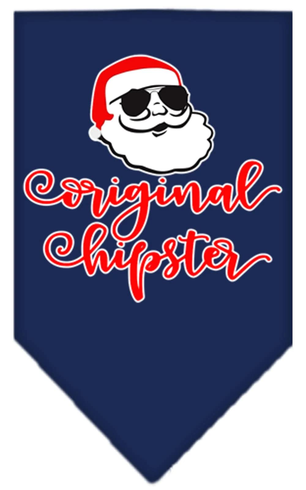Christmas Pet and Dog Bandana Screen Printed, "Original Hipster" Navy Blue Large