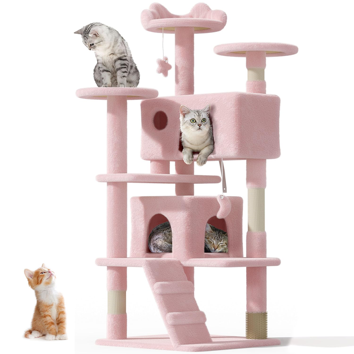 Os Motor 54'' Cat Tree Tower For Indoor Cats Large Adult,Cute/Tall Modern Cat Tree For Big Cats 20 Lbs,Plush Multi-Level Cat Con