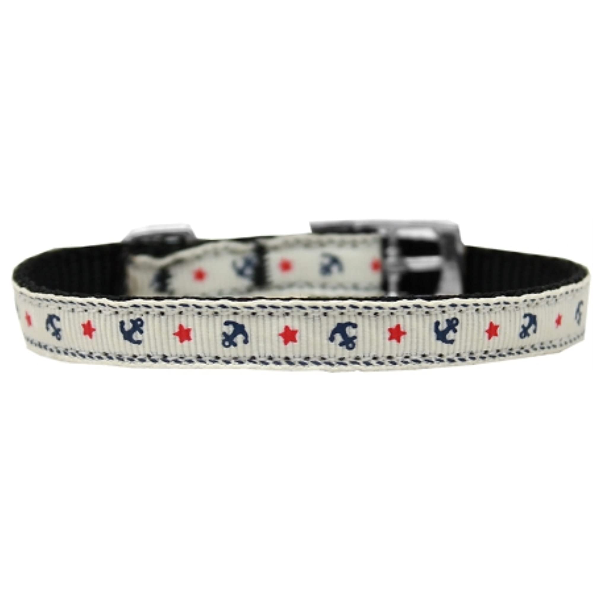 Mirage Pet Products Anchors Nylon Dog Collar with Classic Buckle 3/8" White, Size 16