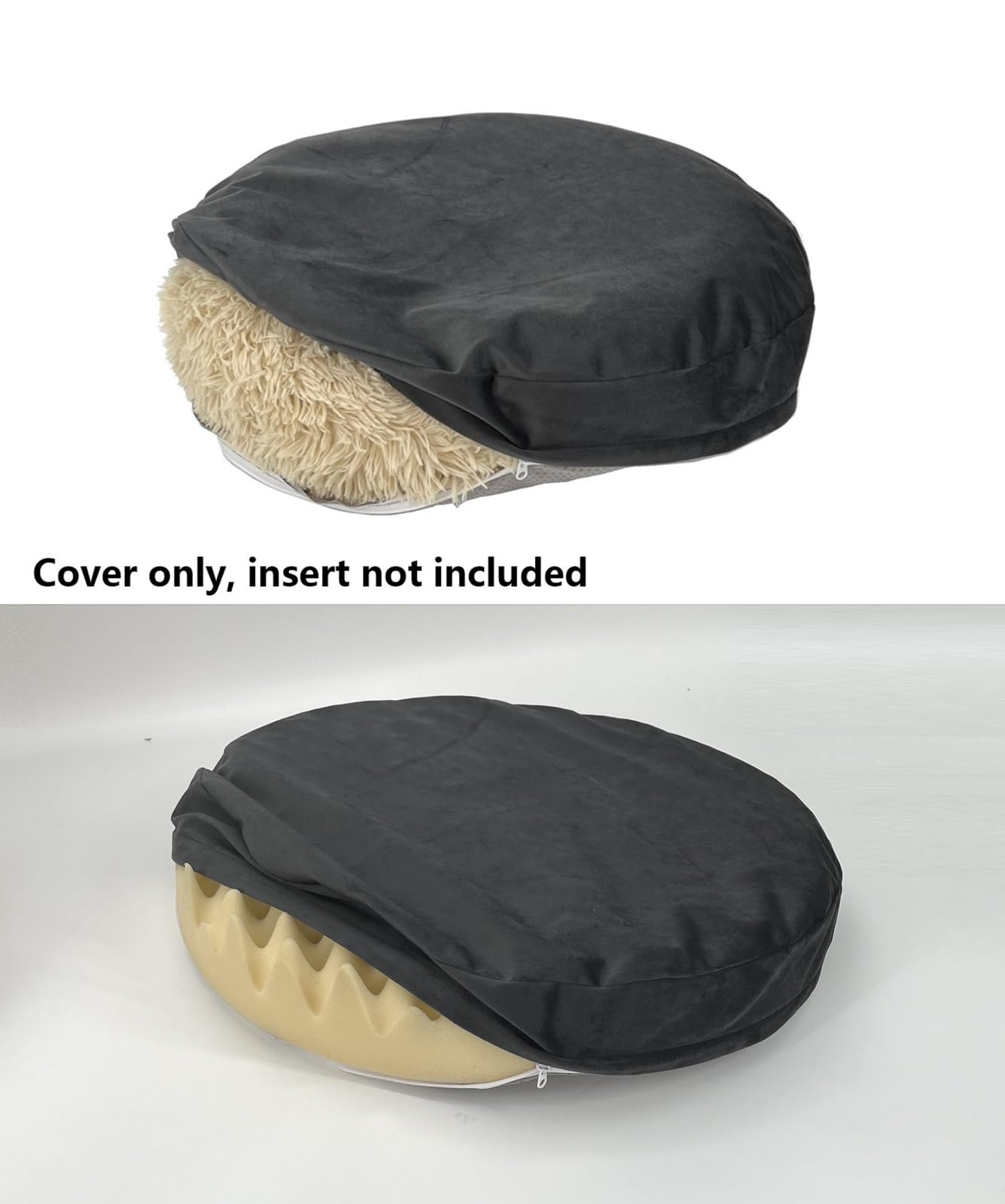 Waterproof Round Dog Bed Cover With Zipper Faux Fur Donut Dog Bed Replacement Cover Only 24 Inch Grey Velvet
