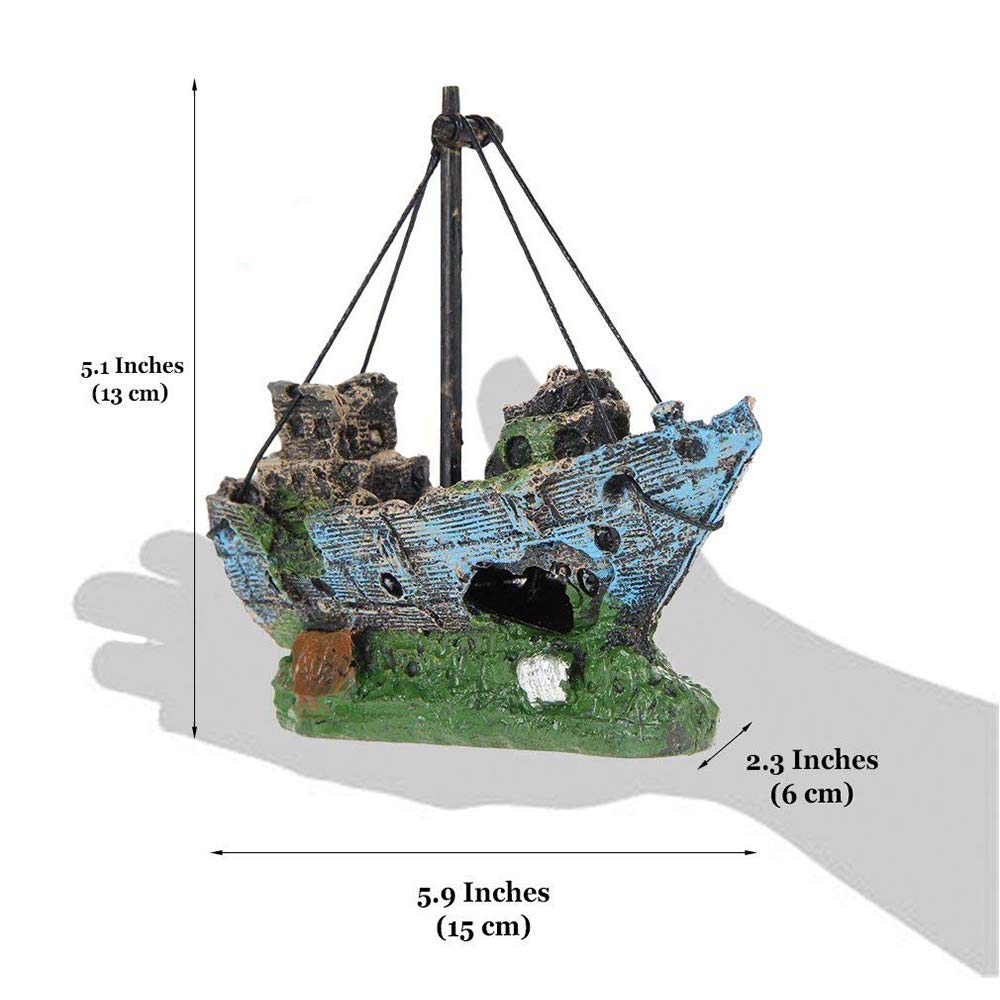 Slocme Aquarium Resin Boat Ornament - Fish Tank Shipwreck Decorations Sunken Ship Ornament,Aquarium Ornament For Freshwater Saltwater Tanks