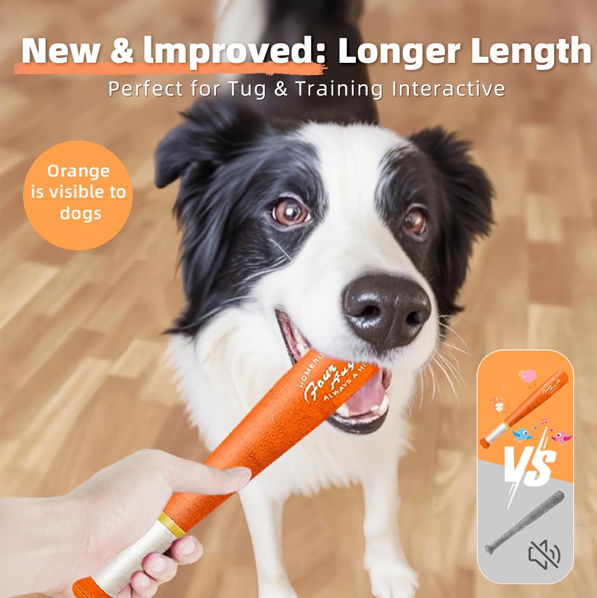Four Angels Large Squeaky Dog Toys - Interactive Plush Baseball Bat Toy For Dogs, Interactive Tug-Of-War Toy With Dual Squeakers