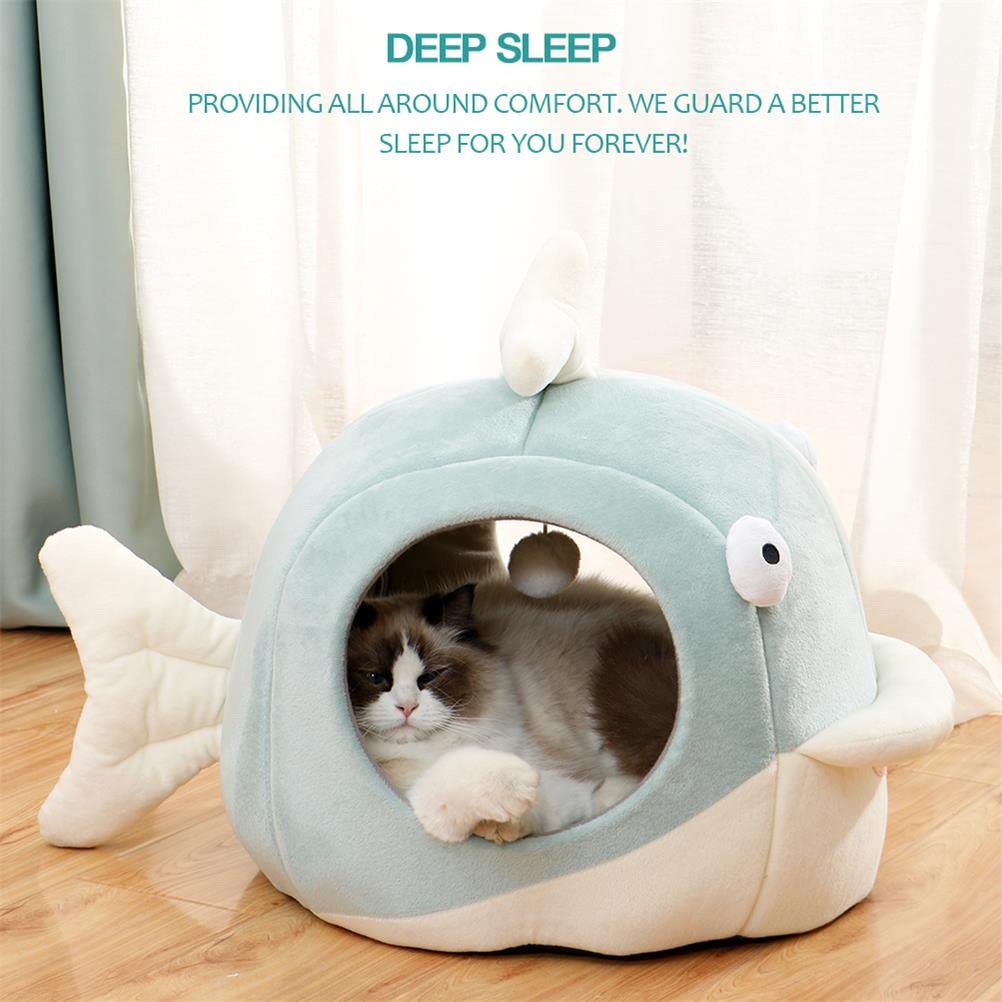 Cat Beds For Indoor Cats - Cat Bed Cave With Removable Washable Cushioned Pillow, Calming Cozy Soft Cat Cave, Cute Friendly Dolphin Cat Houses, No Deformation Pet Bed, M