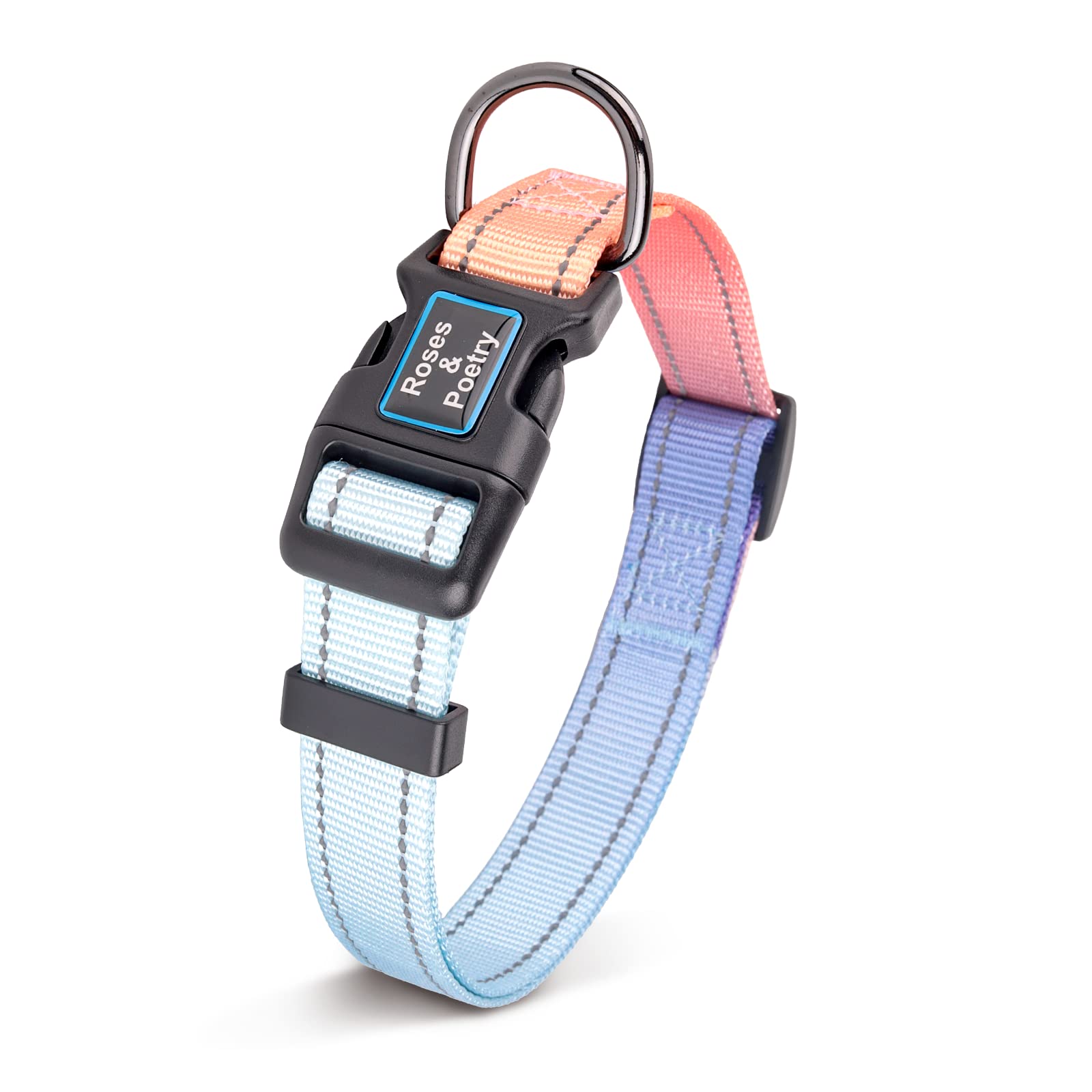 Roses&Poetry Reflective Dog Collar With Gradient Azure, Adjustable Durable Pet Collars For Small Medium Large Dogs (Azure-M
