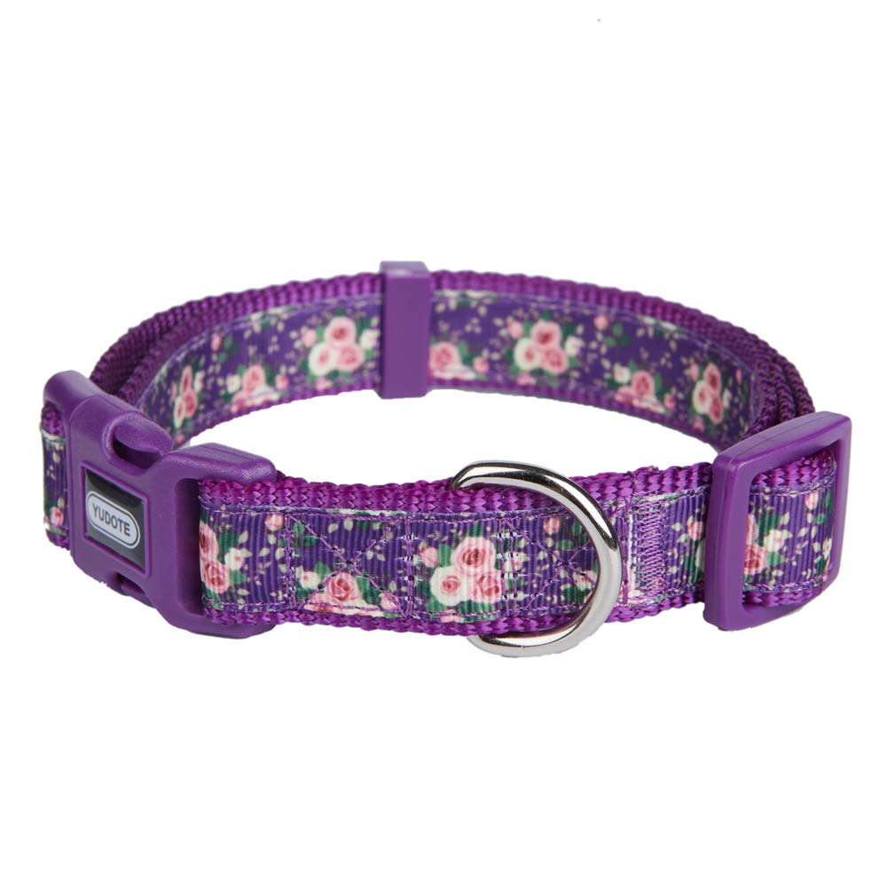 Yudote Floral Dog Collars Adjustable Nylon Collar With Quick Release Buckle For Female Male Dogs, Purple, Small