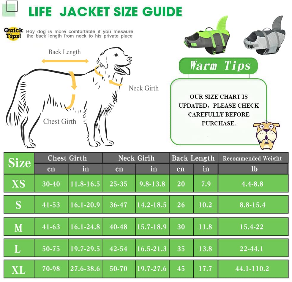 Dog Shark Life Jacket, Dog Life Vest For Swimming Adjustable Pet Life Preserver With Rescue Handle X-Large