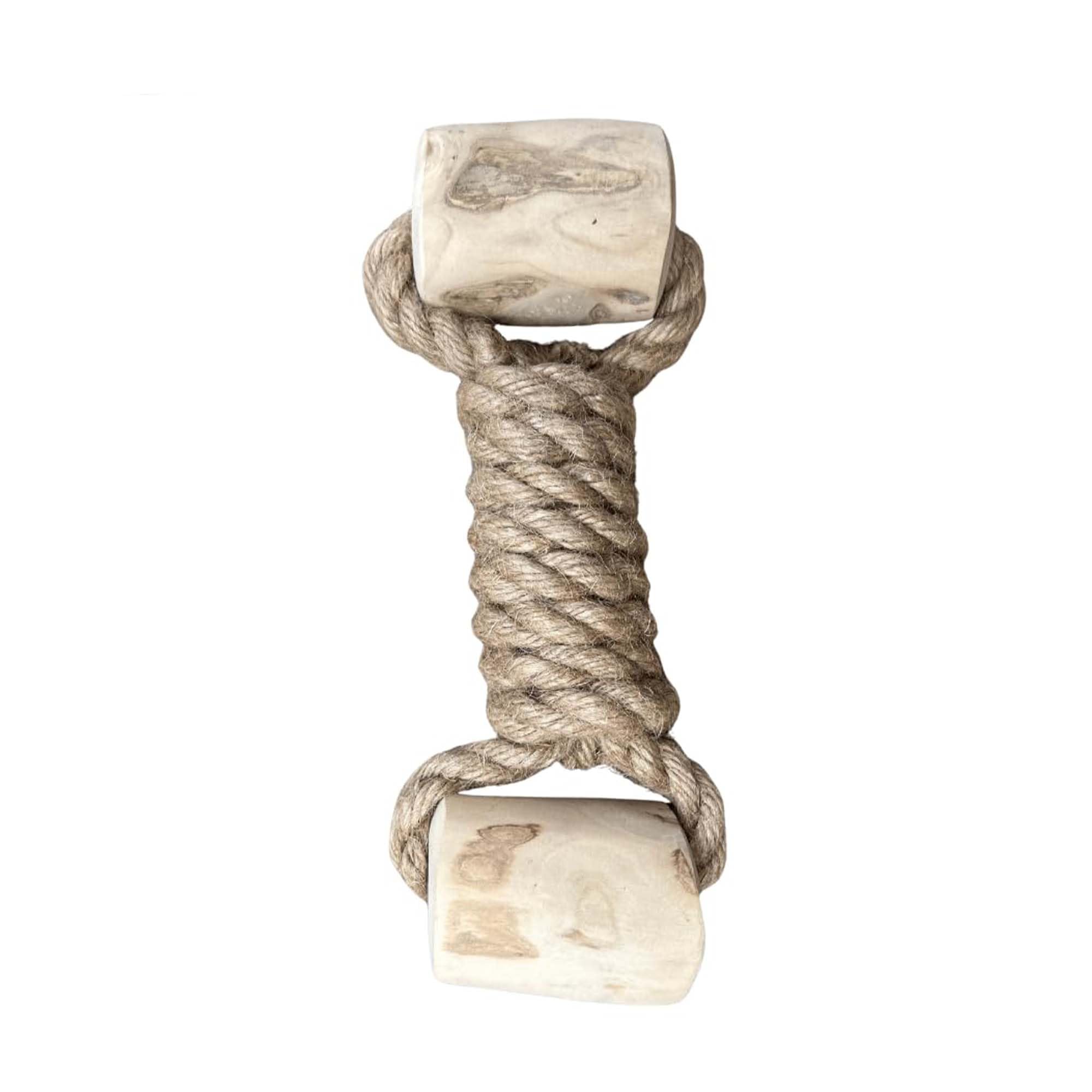 ROMNG Coffee Wood Dog Toy - Eco-Friendly, Durable, Non-Toxic Hemp Rope Dog Toy - Tough Chew & Tug Toy for Moderate Chewers - Saf