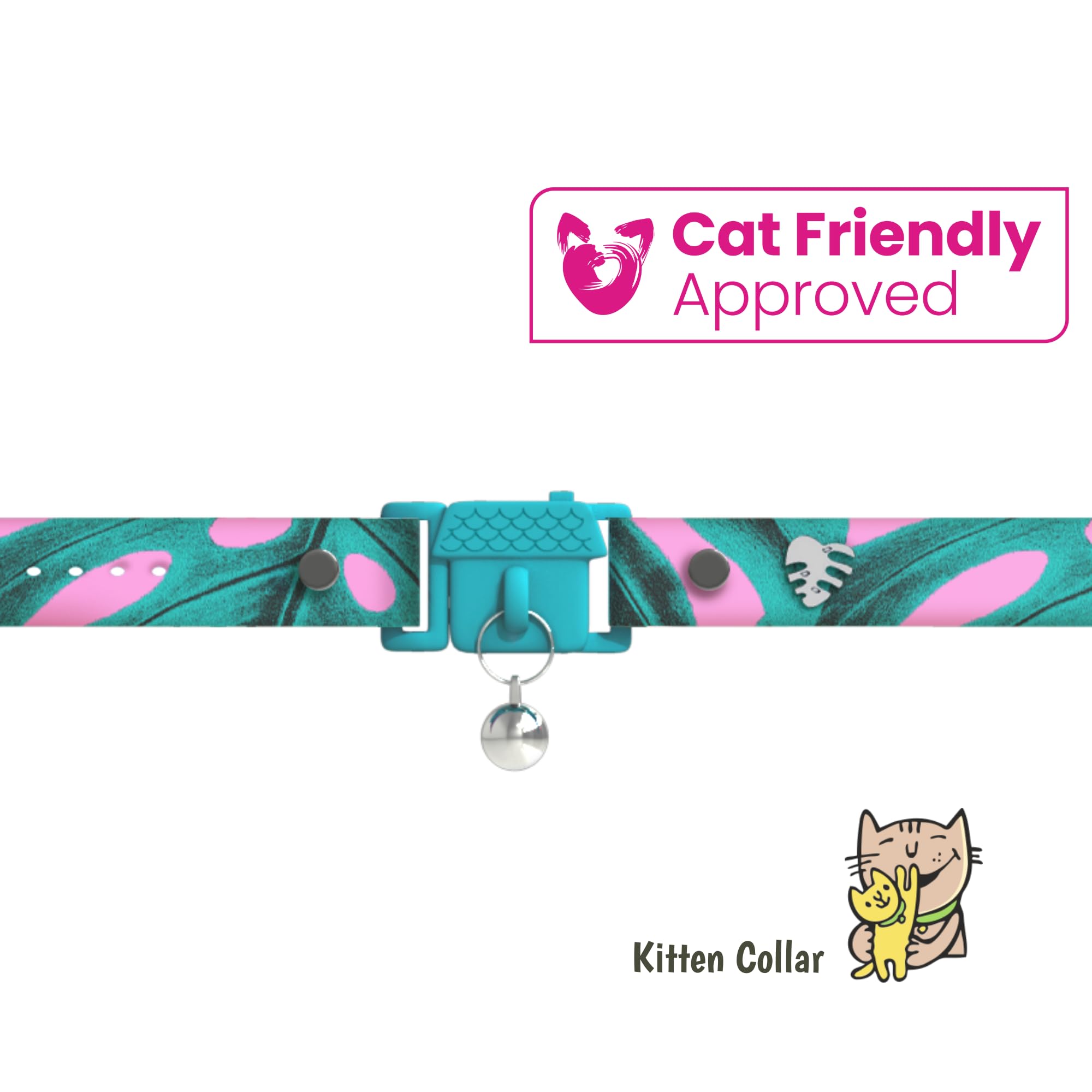 Kittyrama Botanicals Monstera Kitten Collar. Award Winning. Hypoallergenic, Quick Release Breakaway, Comfy & Soft. Vet Approved.