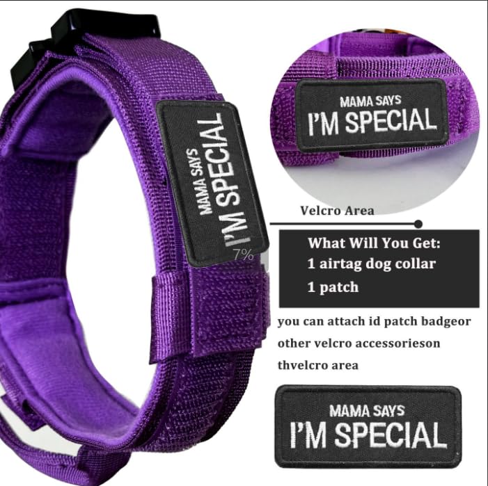 Xqpetlihai Tactical Dog Collar With Airtag Holder, Control Handle, Waterproof & Dustproof, Soft & Comfortable, Large, Purple