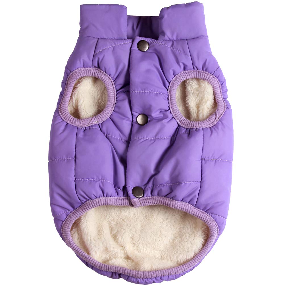Joydaog 2 Layers Fleece Lined Warm Dog Jacket For Puppy Winter Cold Weather,Soft Windproof Small Dog Coat,Purple S