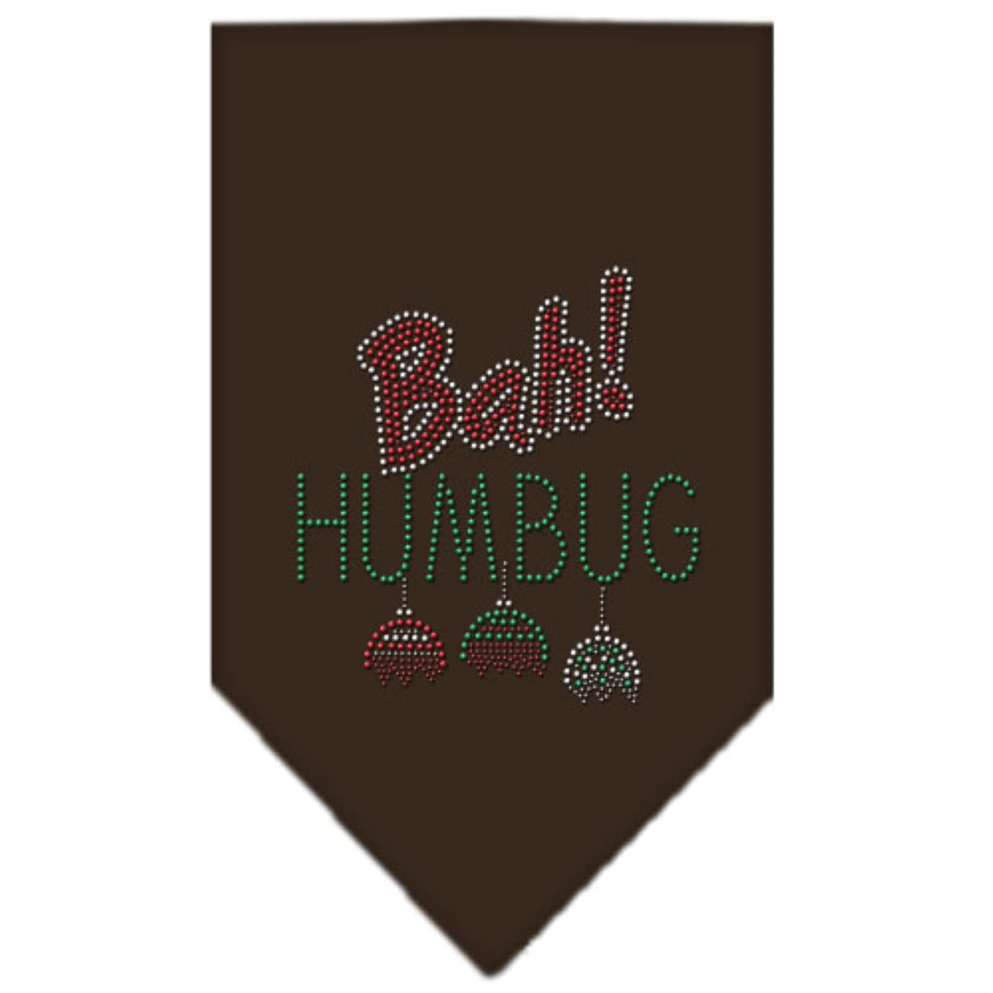 Christmas Pet and Dog Bandana Rhinestone, Bah Humbug Brown Small