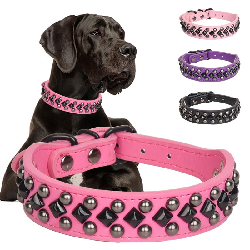 Pimaodog Studded Pu Leather Dog Collars For Small, Medium, Large Dogs, Pitbull, Mastiff, Labrador, Boxer, Rottweiler, German She