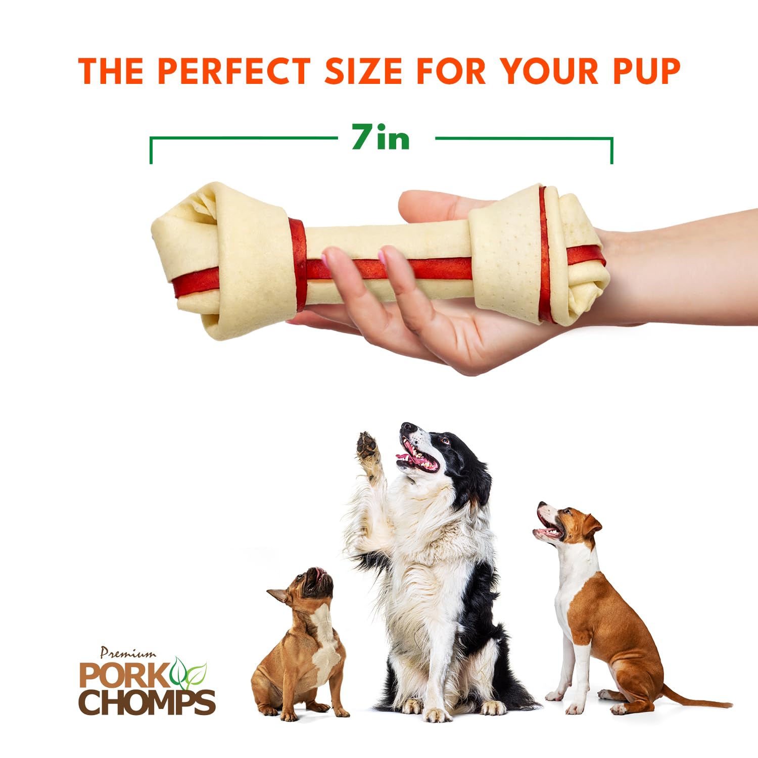 Pork Chomps Baked Pork Skin Dog Chews, 6-inch Knots, Bacon Flavor Strip, 8 Count