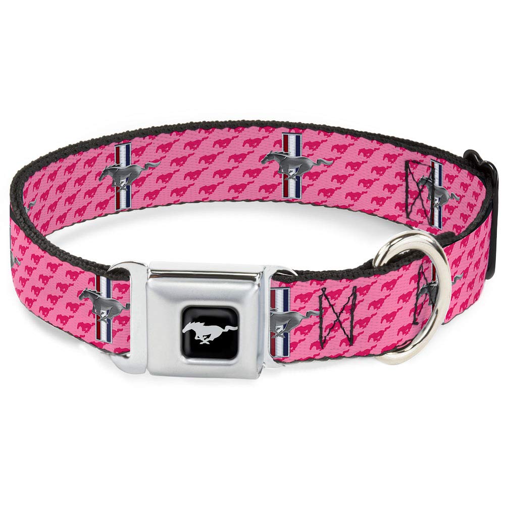 Buckle-Down Dog Collar Seatbelt Buckle Ford Mustang Bars Text Pink Logo Repeat 11 To 17 Inches 1.0 Inch Wide