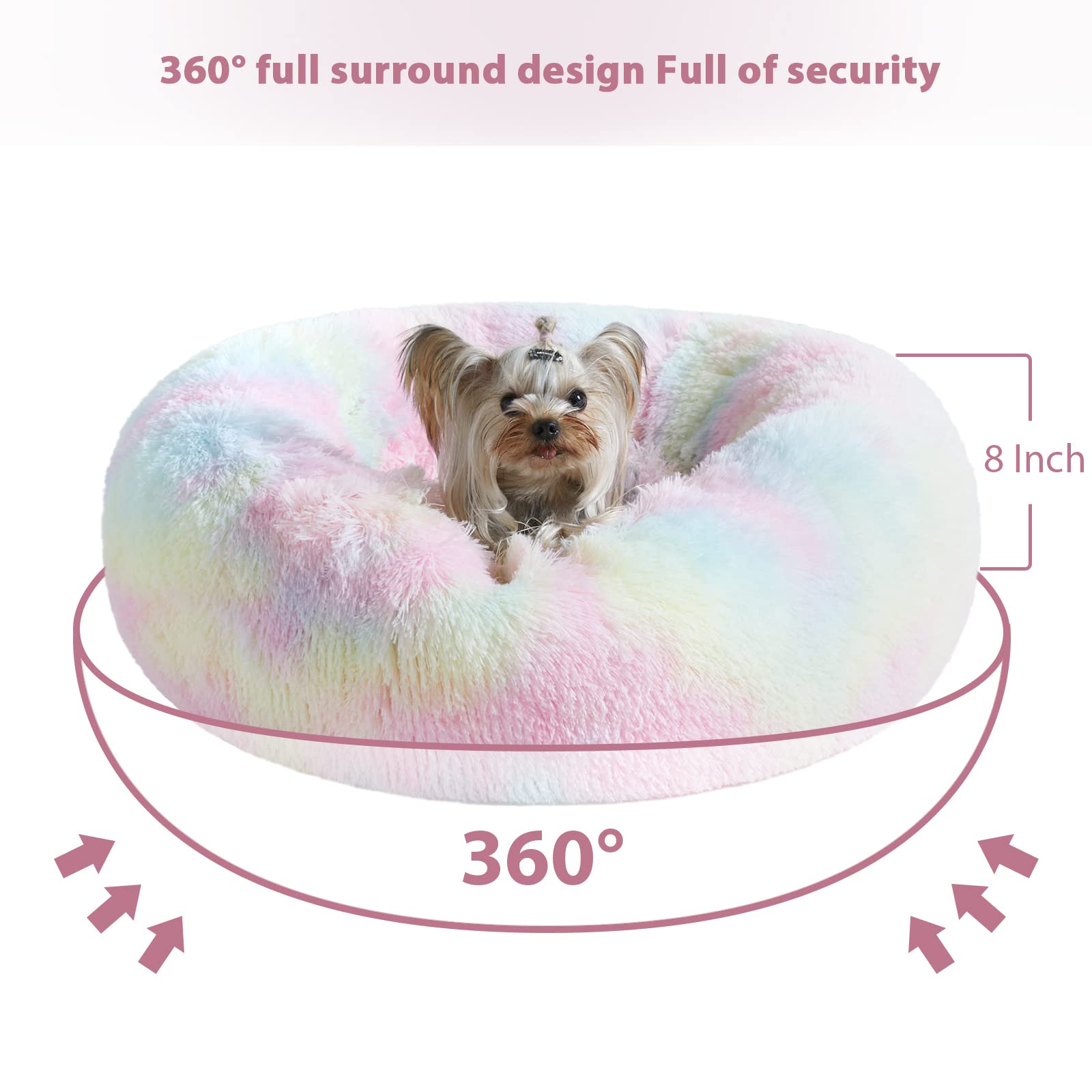 Wnpethome Calming Dog Bed Cat Bed Donut, Faux Fur Pet Bed Self-Warming Donut Cuddler, Comfortable Round Plush Dog Beds (30 X 30