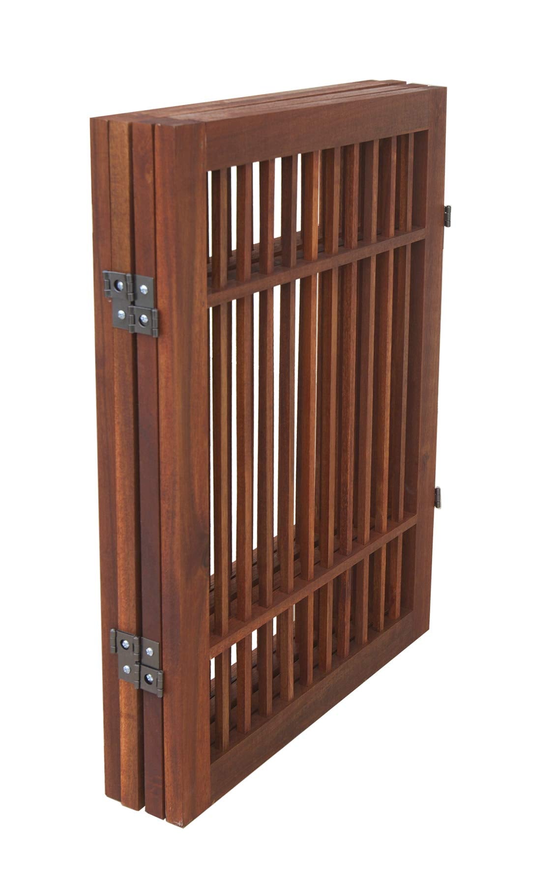 Pet Dog Gate For Doorways Strong And Durable Freestanding Expandable Folding Acacia Wood Hardwood Portable Wooden Fence Indoors Or Outdoors By Urnporium (Brown Pet Gate, 4 Panel 24' Tall)