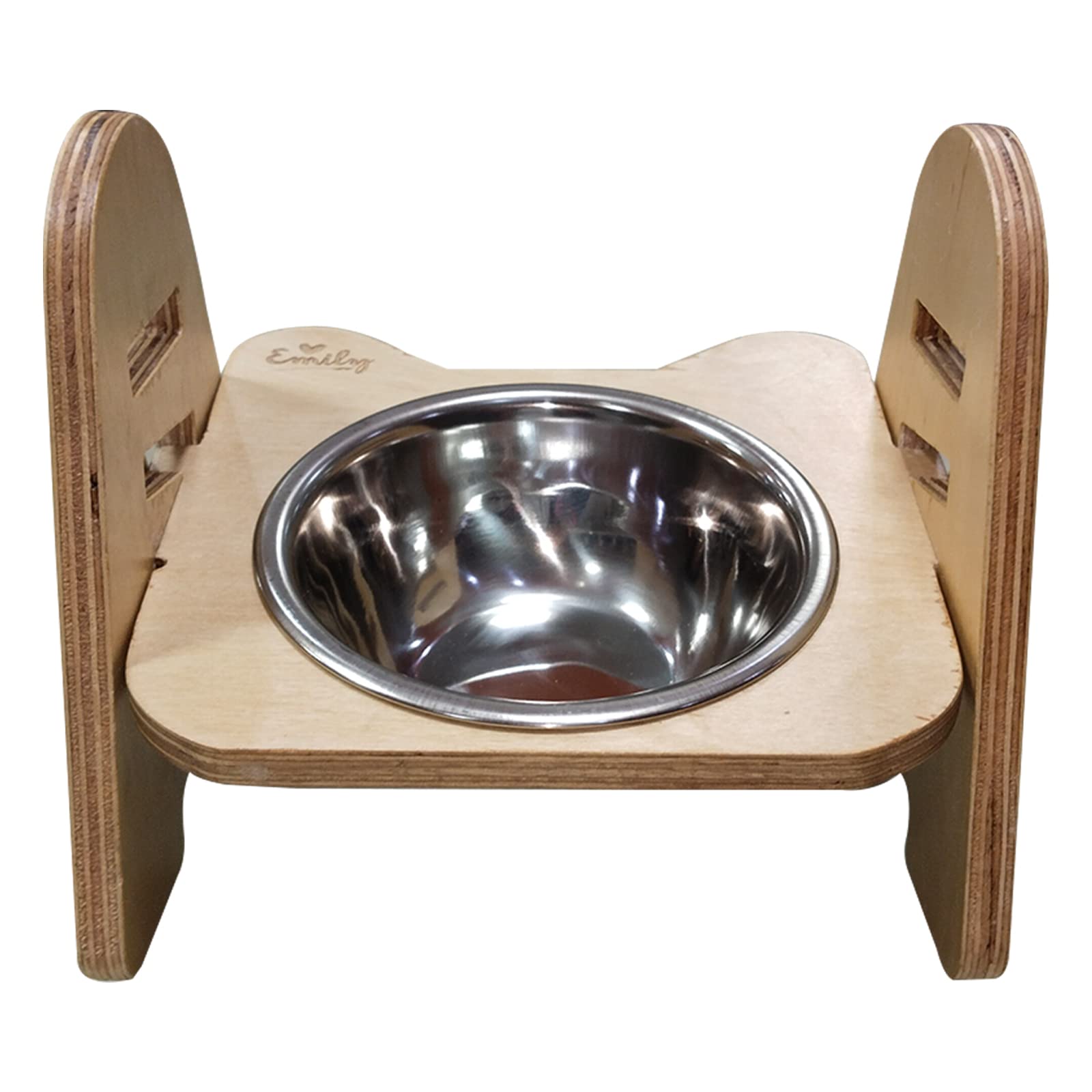 Emily Pets Adjustable Single Steel Feeder Bowls With Wood Stand For Small Medium Dogs And Cats