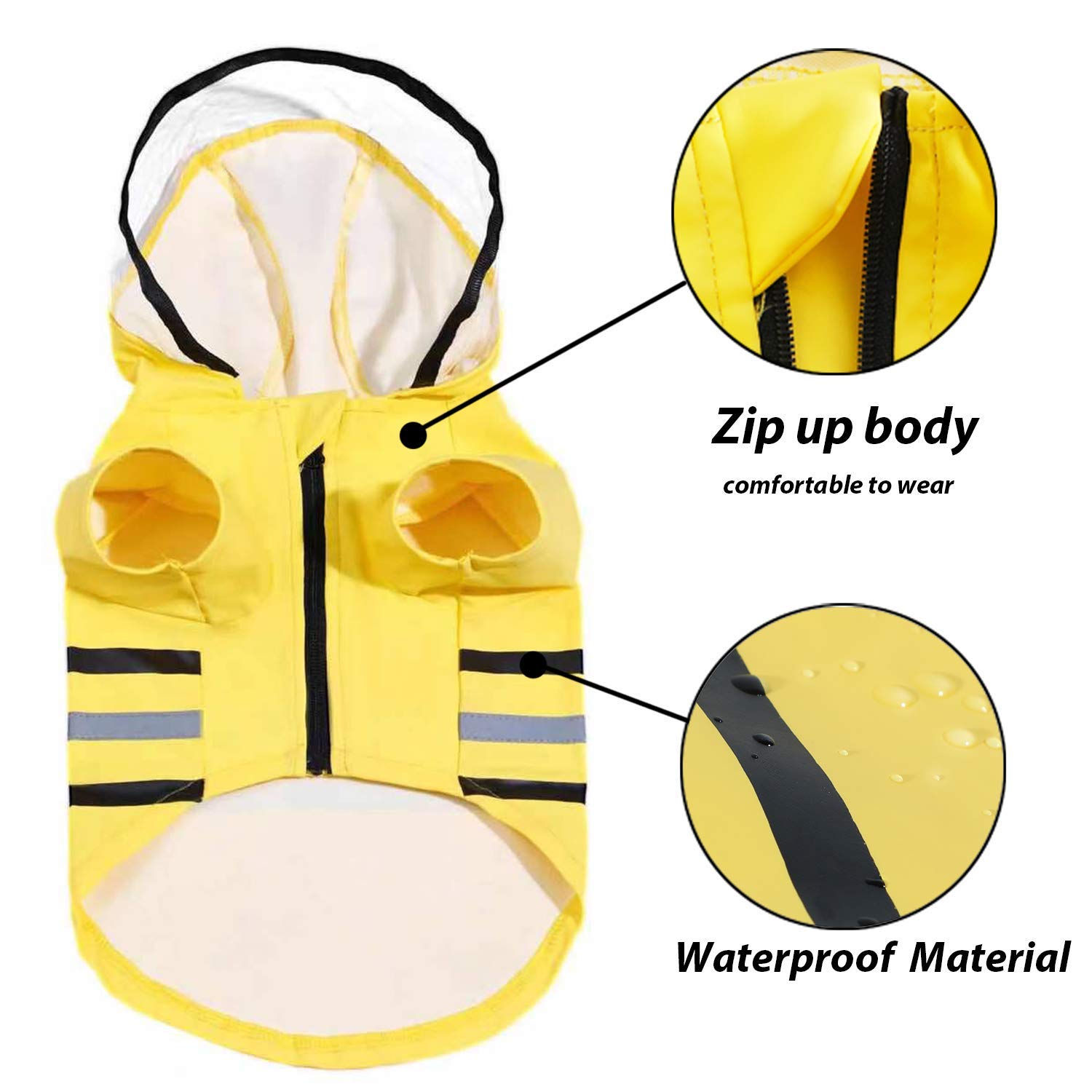 Wizland Reflective Dog Raincoat Dog Rain Jacket With Hood Lightweight Waterproof Rain Coat For Puppies (Yellow S)