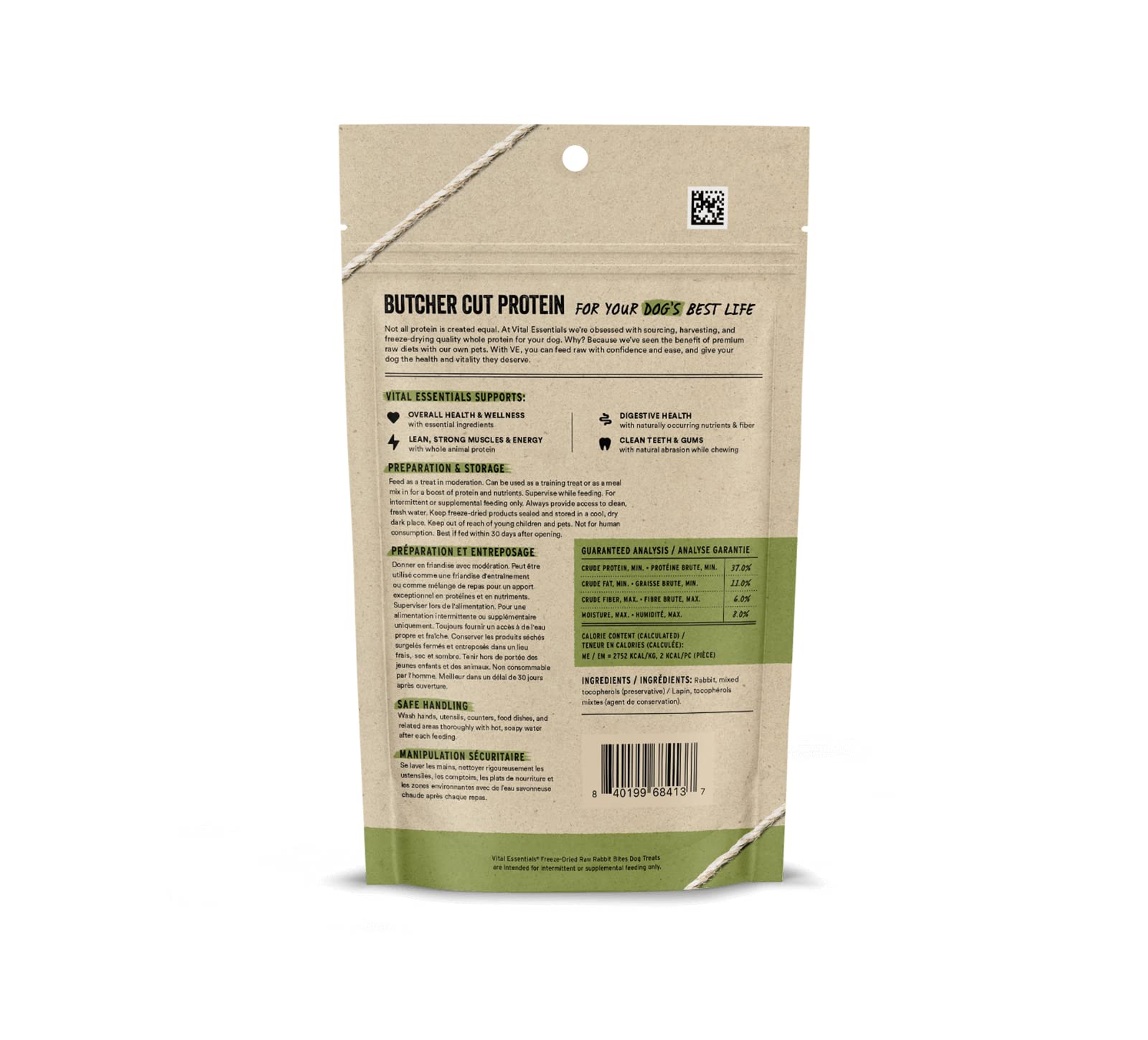 Vital Essentials Freeze Dried Raw Whole Animal Dog Treats, Rabbit Bites, 2 oz