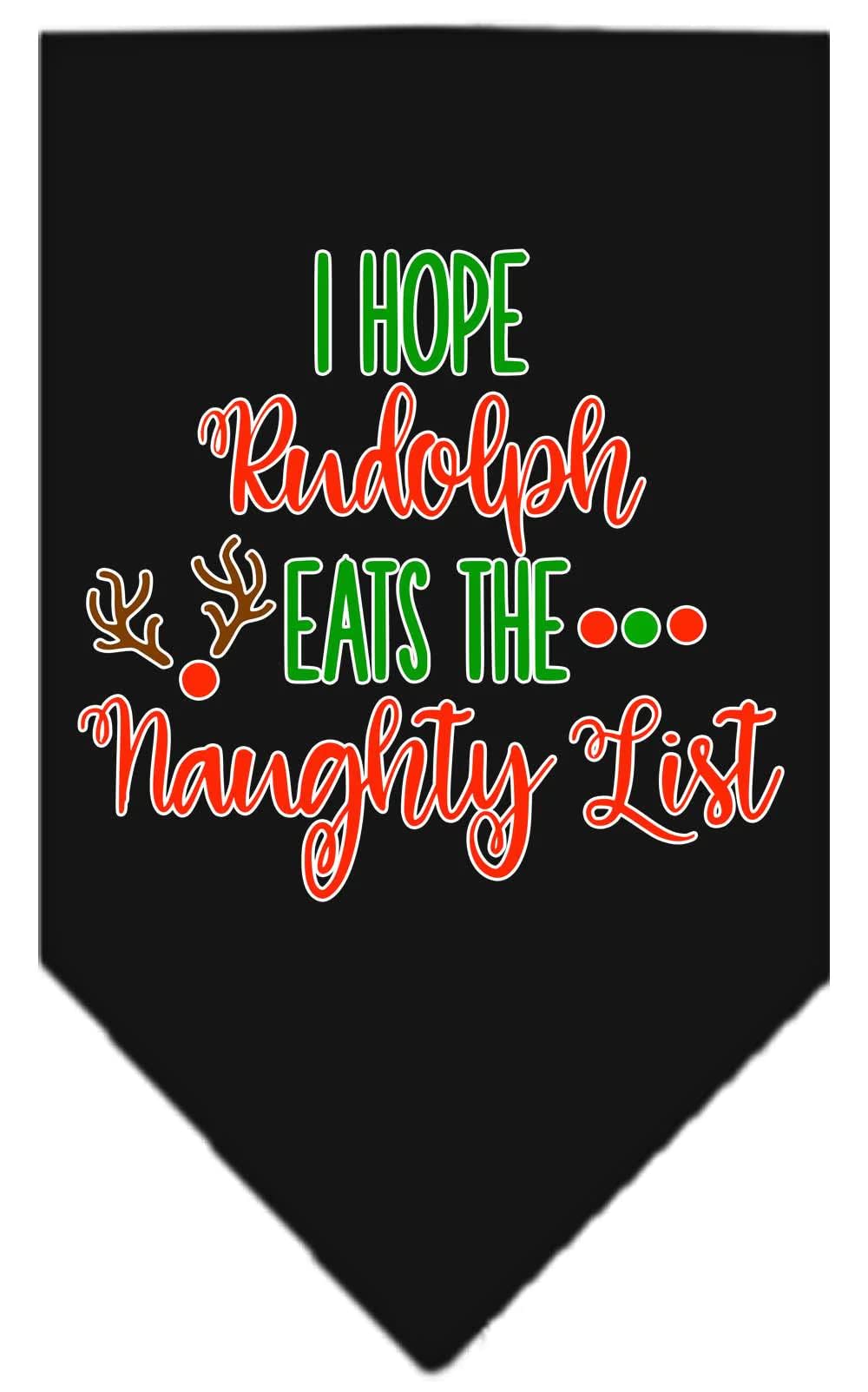 Christmas Pet and Dog Bandana Screen Printed, "Hope Rudolph Eats The Naughty List" Black Small