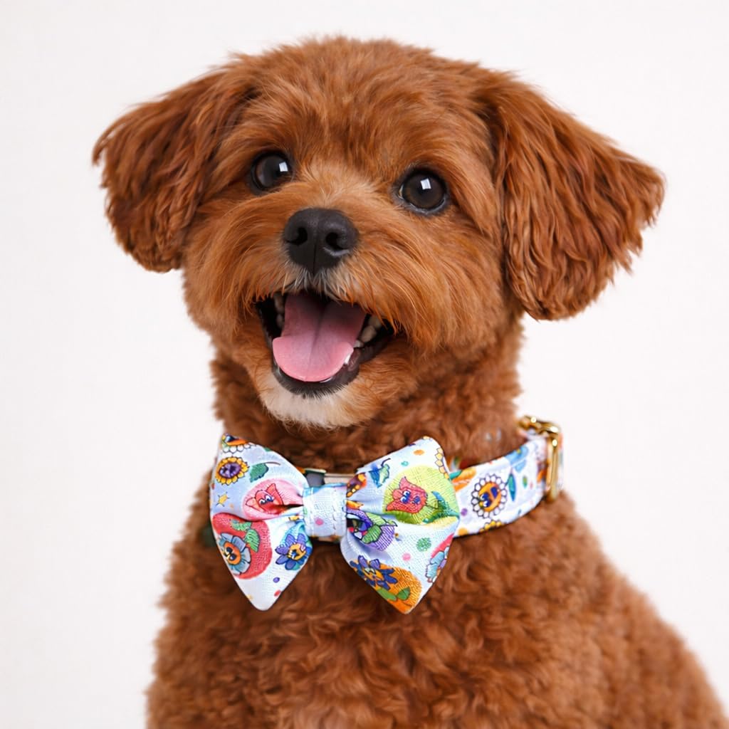 Petpals Animated Floral Collar With Bowtie For Medium Sized Dogs | Adjustable Collar For Comfort Fit