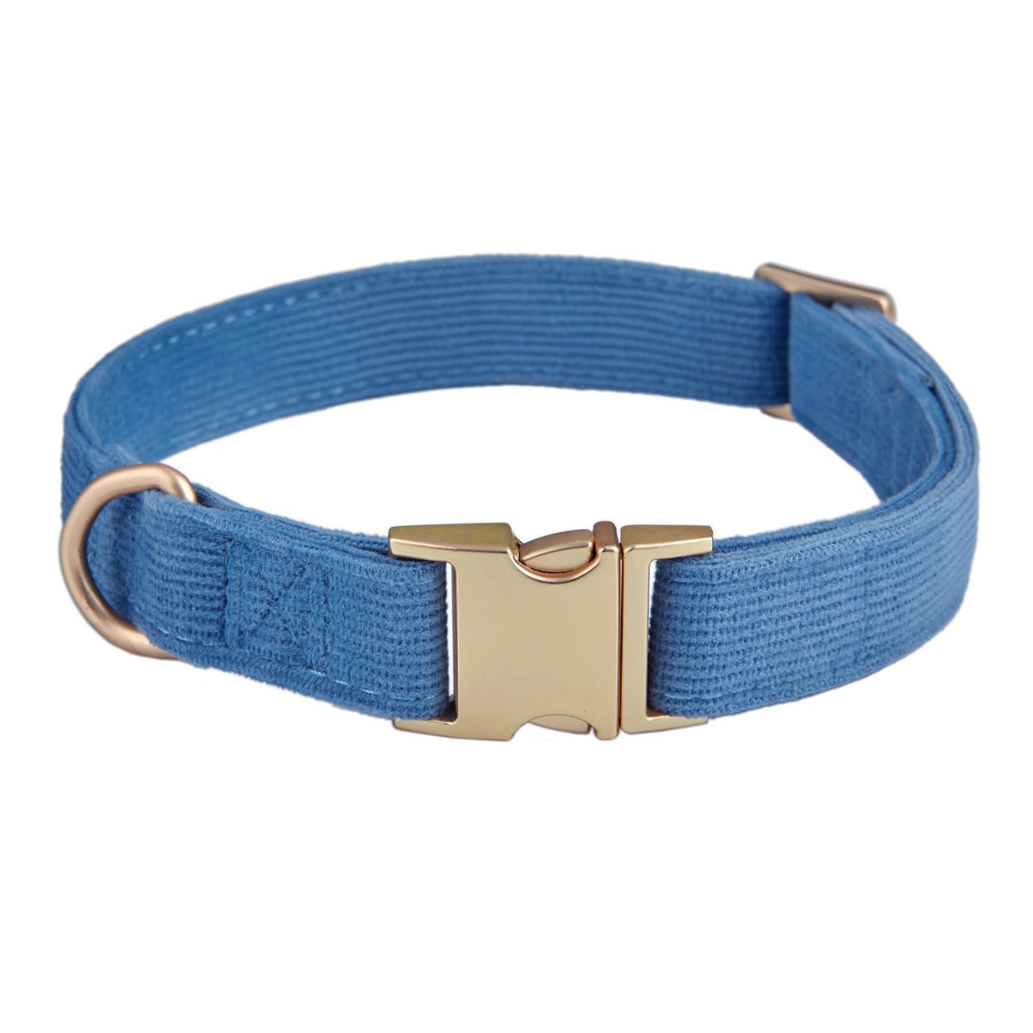 YUDOTE Soft Cotton Dog Collar with Metal Buckle Adjustable Heavy Duty Comfy Corduroy Collars for Small Medium Large Dogs,Blue,La